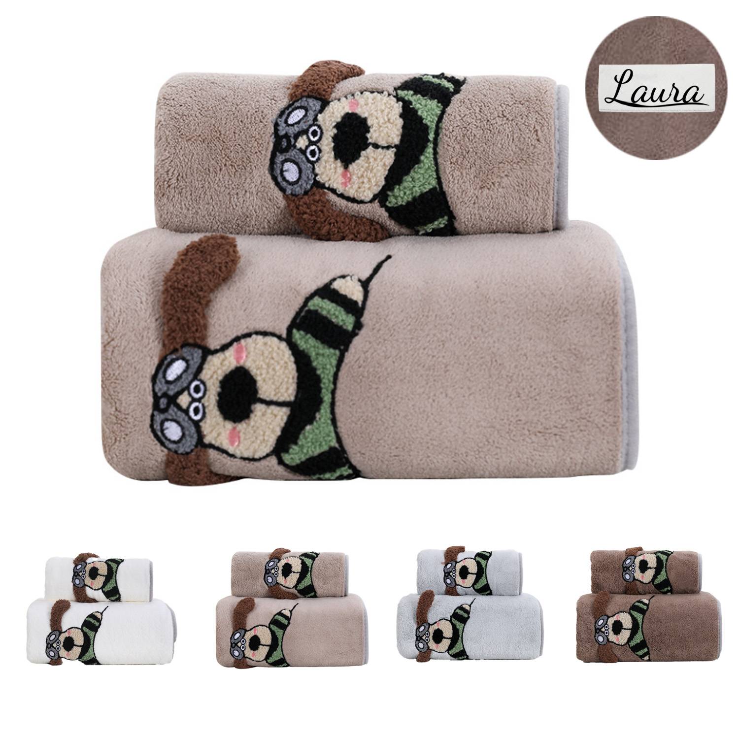Dog Design Soft Absorbent Coral Fleece Towel Set 1