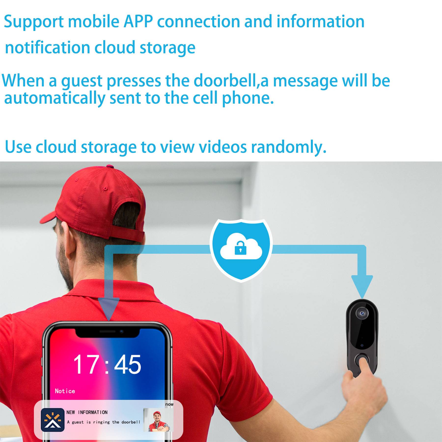 Plastic intelligent HD visual doorbell two-way intercom 5