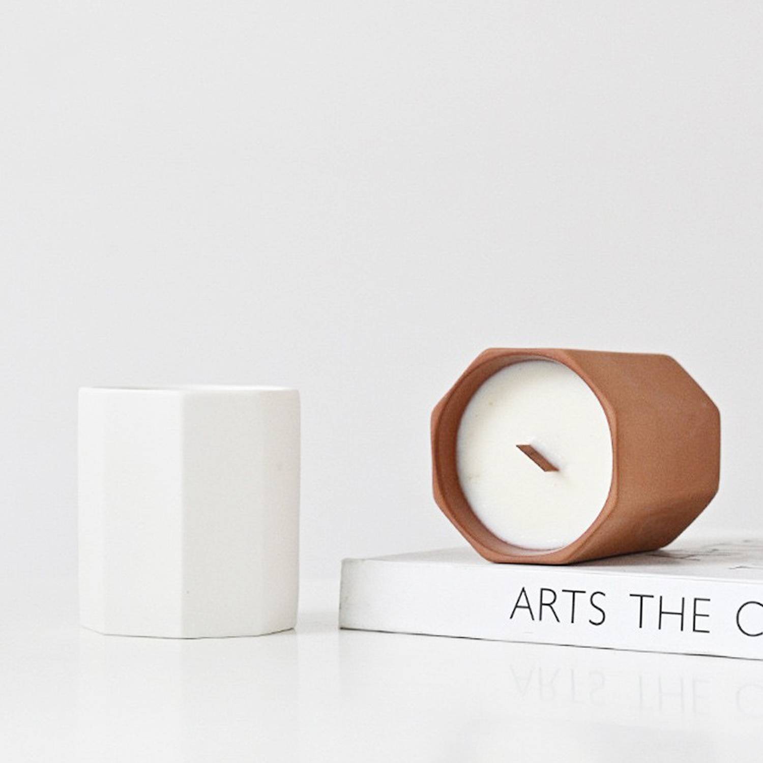 Frosted octagonal ceramic candle cup 2