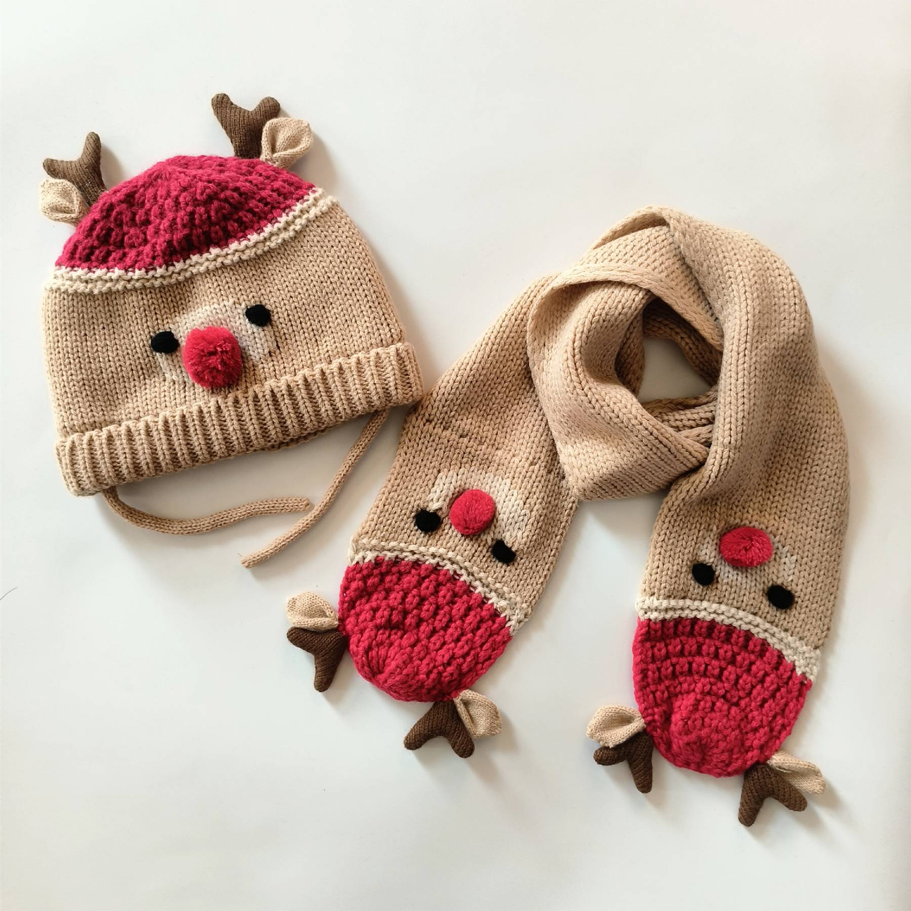 Kids Toddler Knit Elk Antlers Hat Scarf Set for Christmas 3