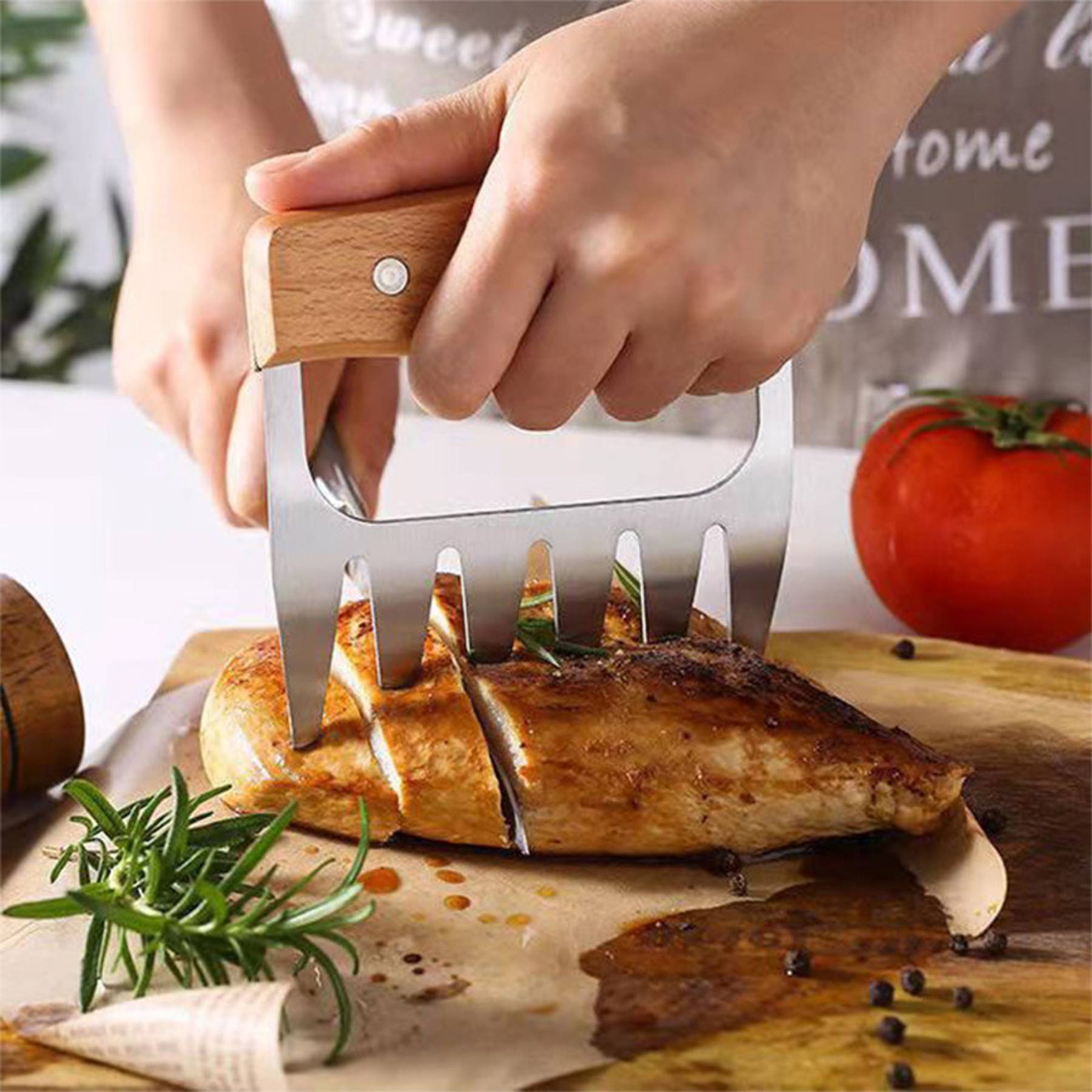 Stainless Steel Meat Forks with Wooden Handle for Shredding 4