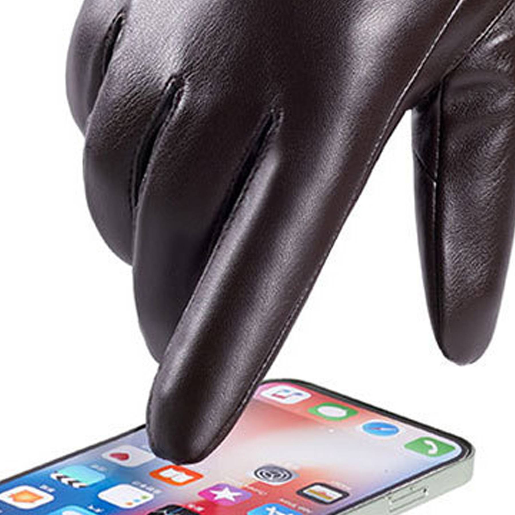 Men's Winter Thickened Plush Touch Screen PU Gloves 2
