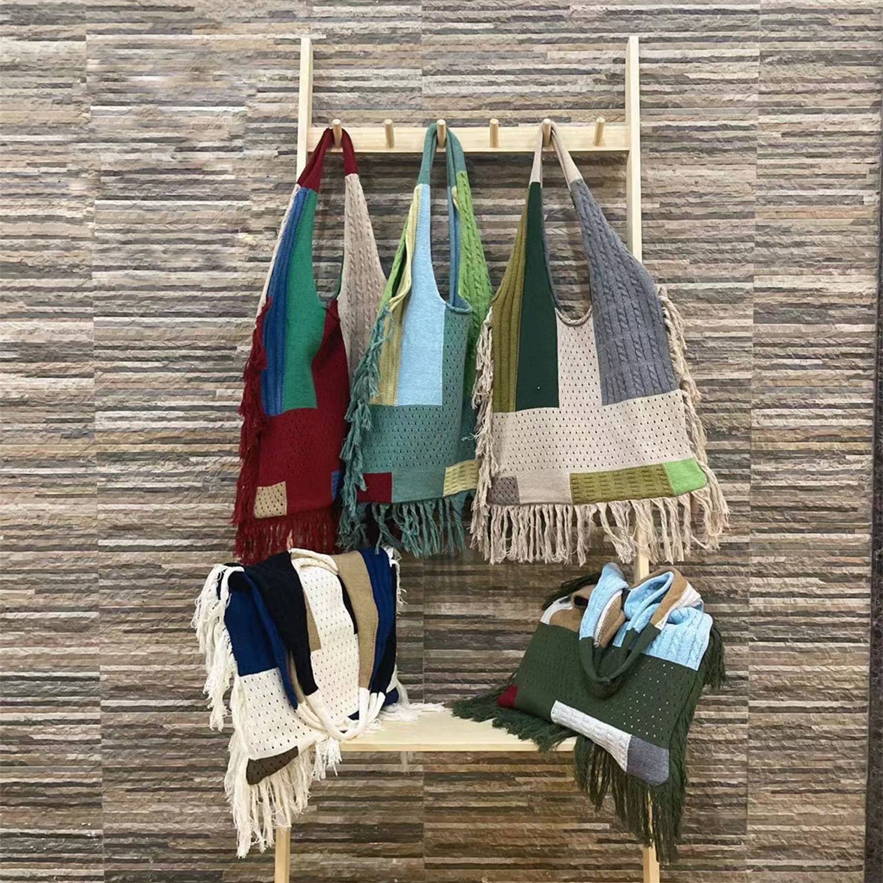 Polyester Multi-colored Knitted Tote Bag 2