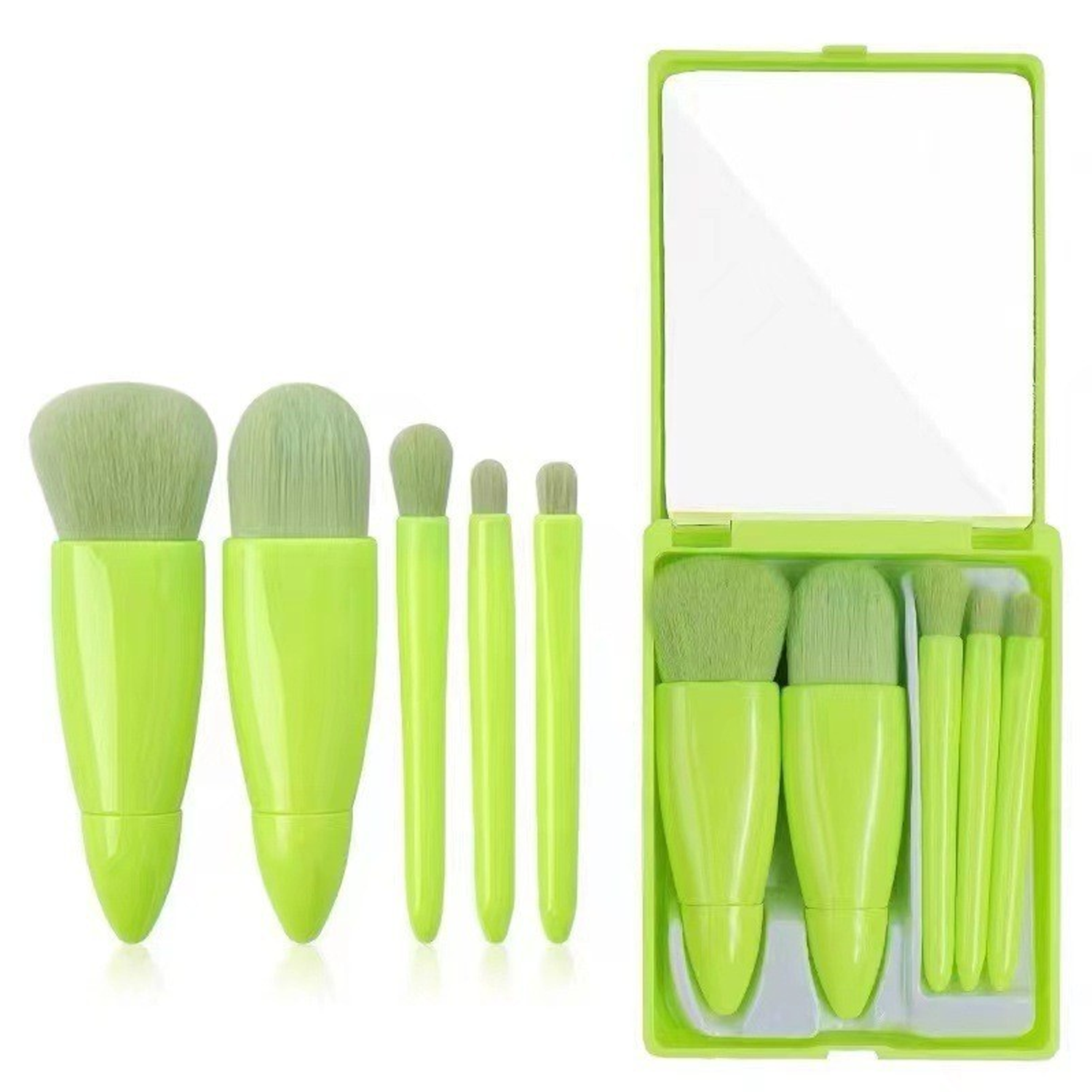 5PCS Portable Travel Makeup Brush Set w/ Mirror 5