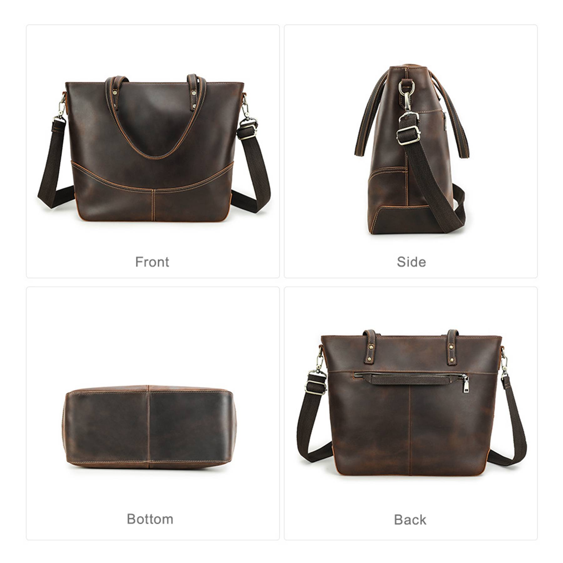 Genuine Leather Large handheld Laptop Cross-body Bag 5