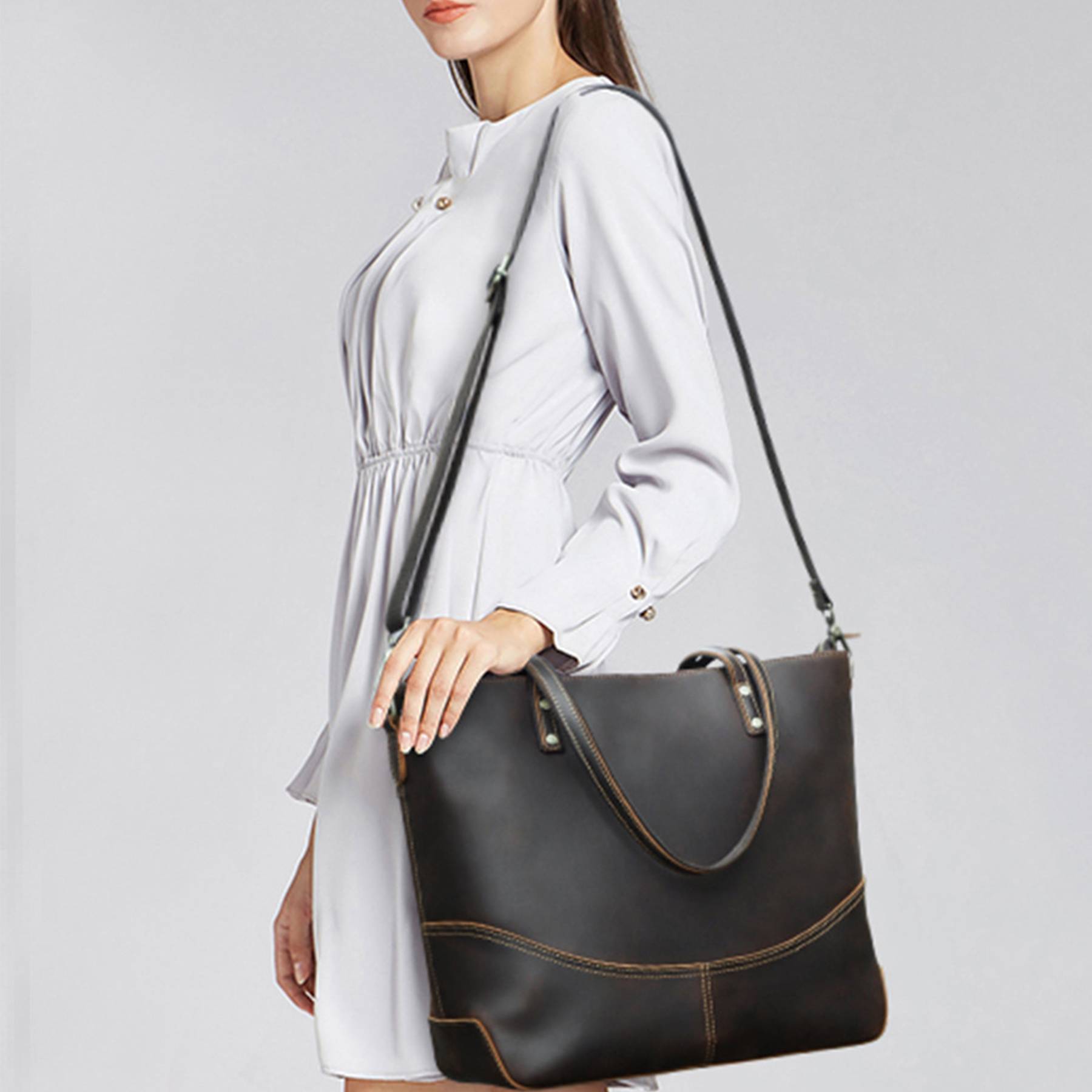 Genuine Leather Large handheld Laptop Cross-body Bag 4