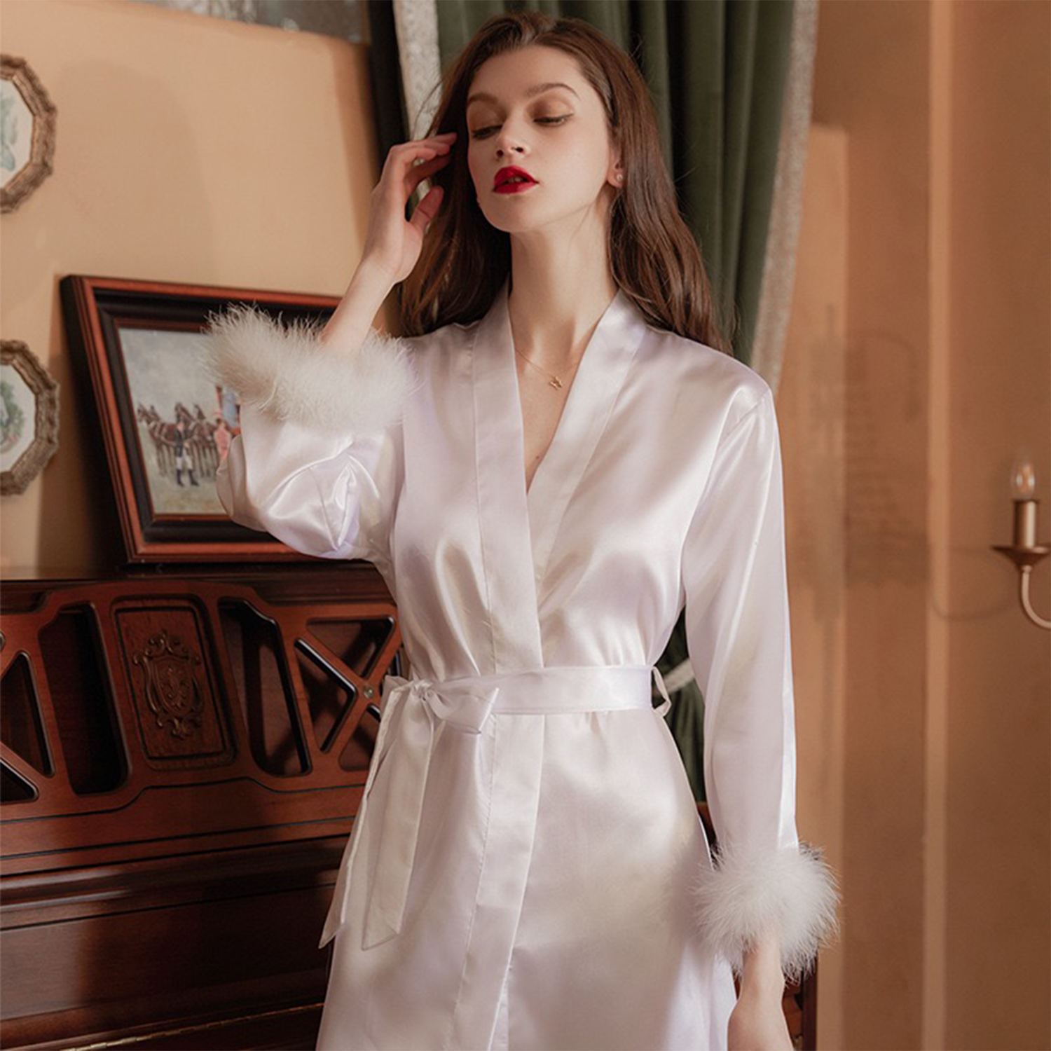 Women's Simulated Silk Feather Nightgown 3
