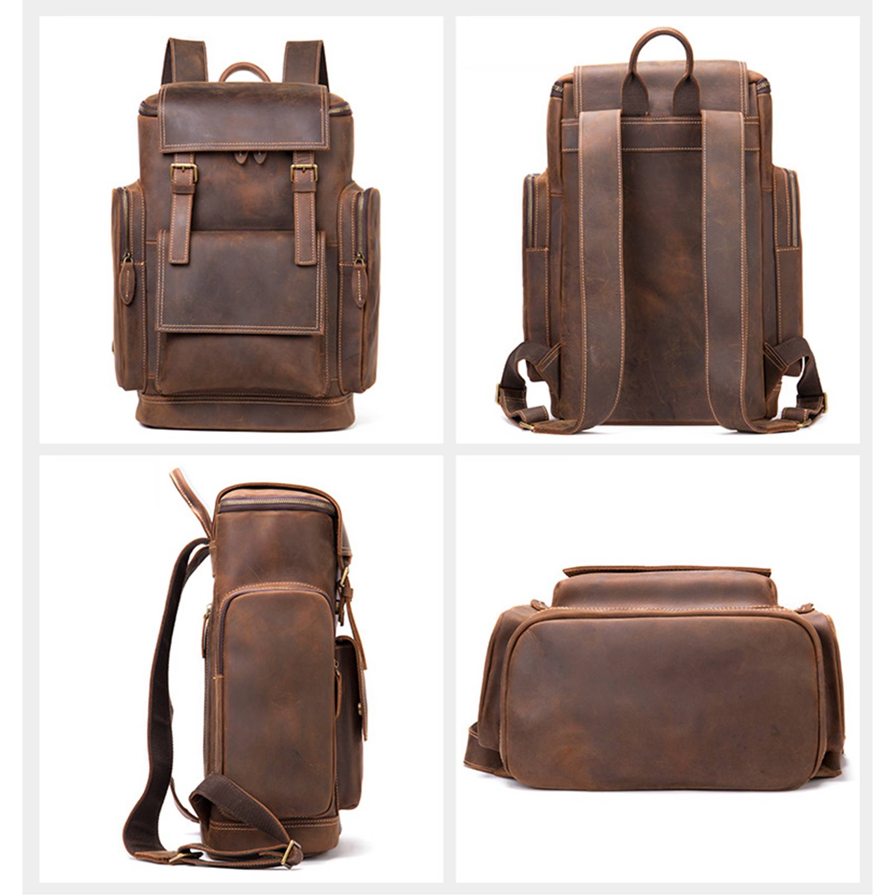 Genuine Leather Crazy Horse Skin Anti-Theft Laptop Backpack 3