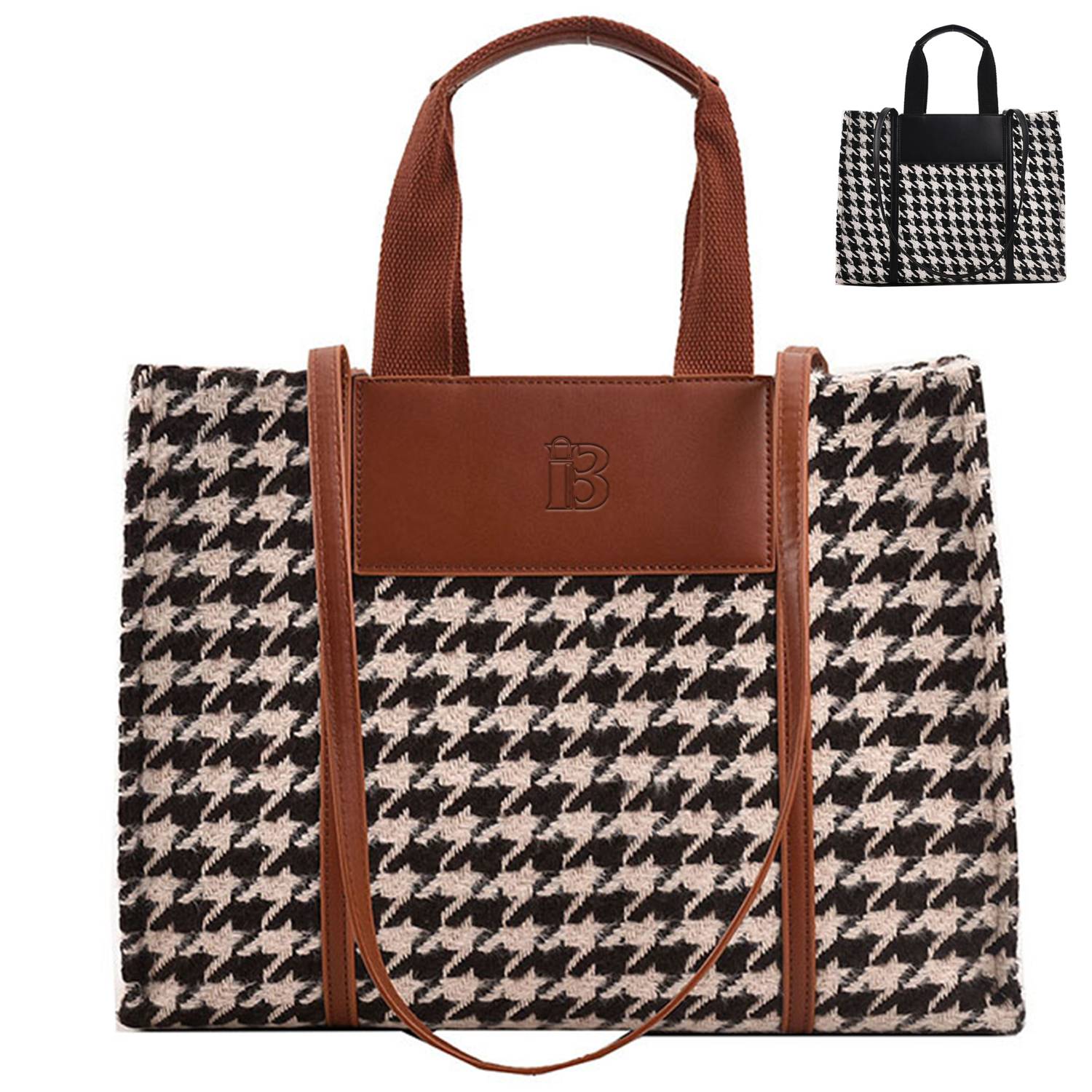 Canvas Tote Bag Black and White Grid Large Capacity