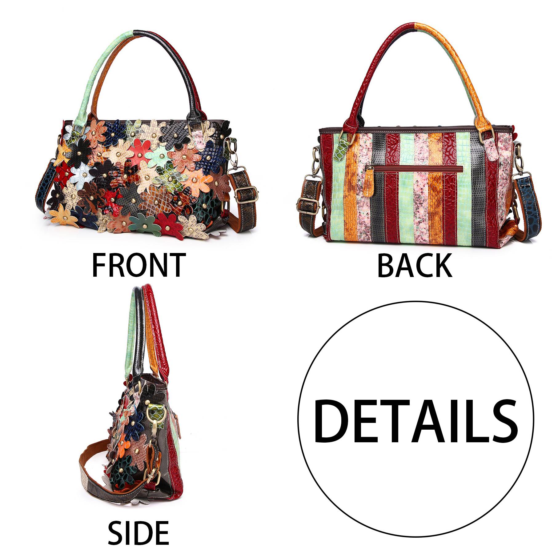 Genuine Leather Serpentine floral coloured stud shoulder bag 4