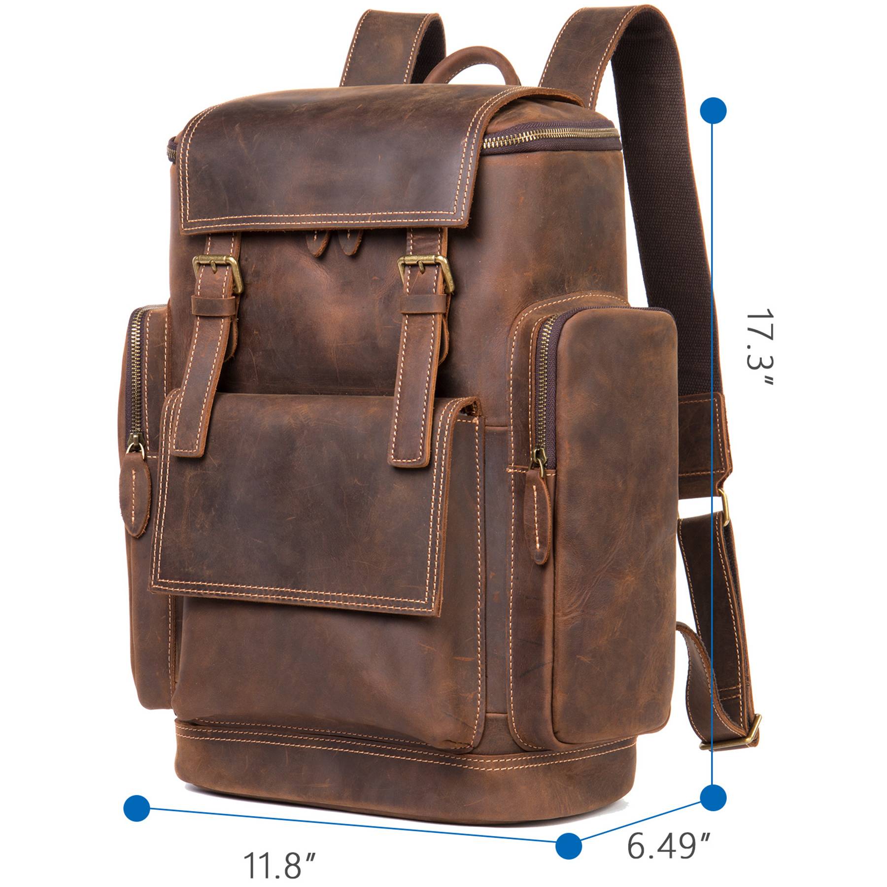 Genuine Leather Crazy Horse Skin Anti-Theft Laptop Backpack 4