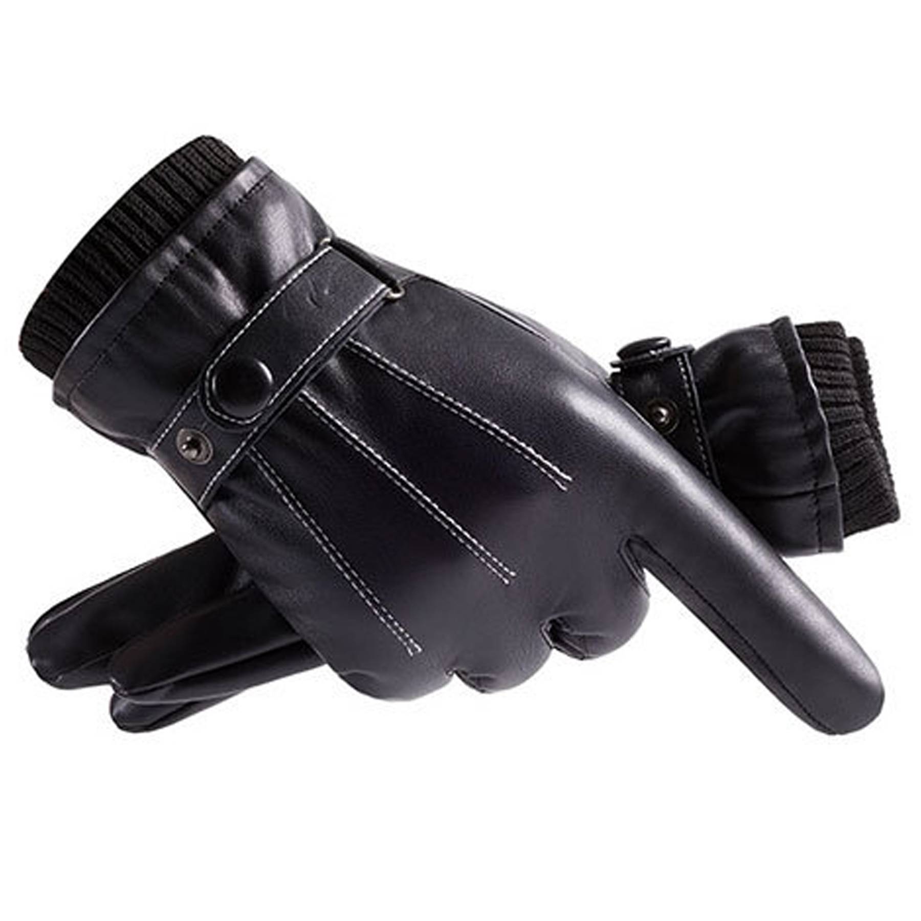 Men's Winter Thickened Plush Touch Screen PU Gloves 3
