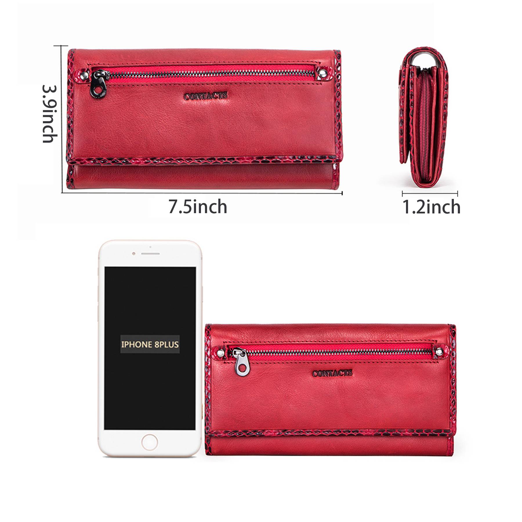 Genuine Leather fold Covered crocodile Waterproof Wallet Red 3