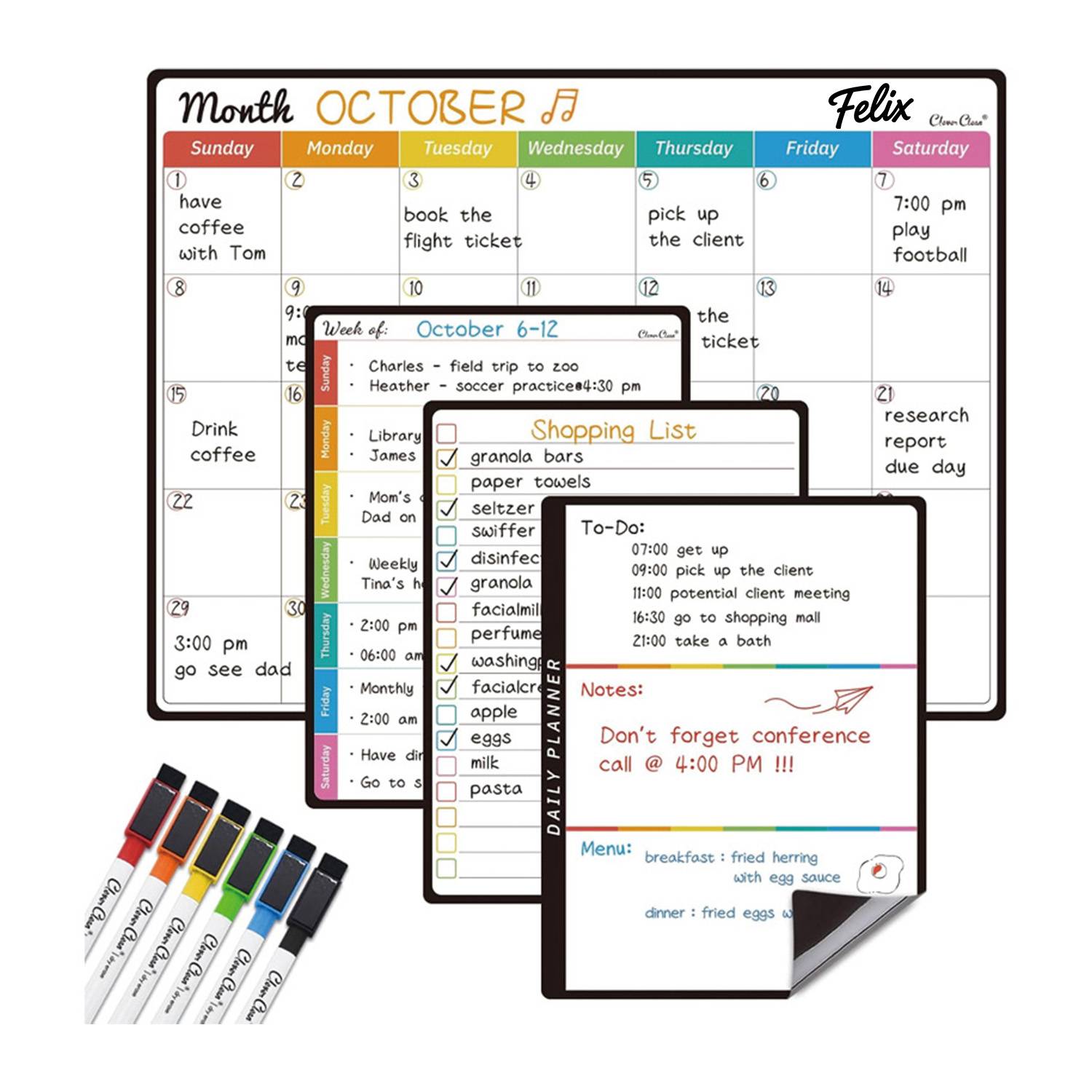 PVC Reusable Whiteboard Calendar Planner Fridge Magnets