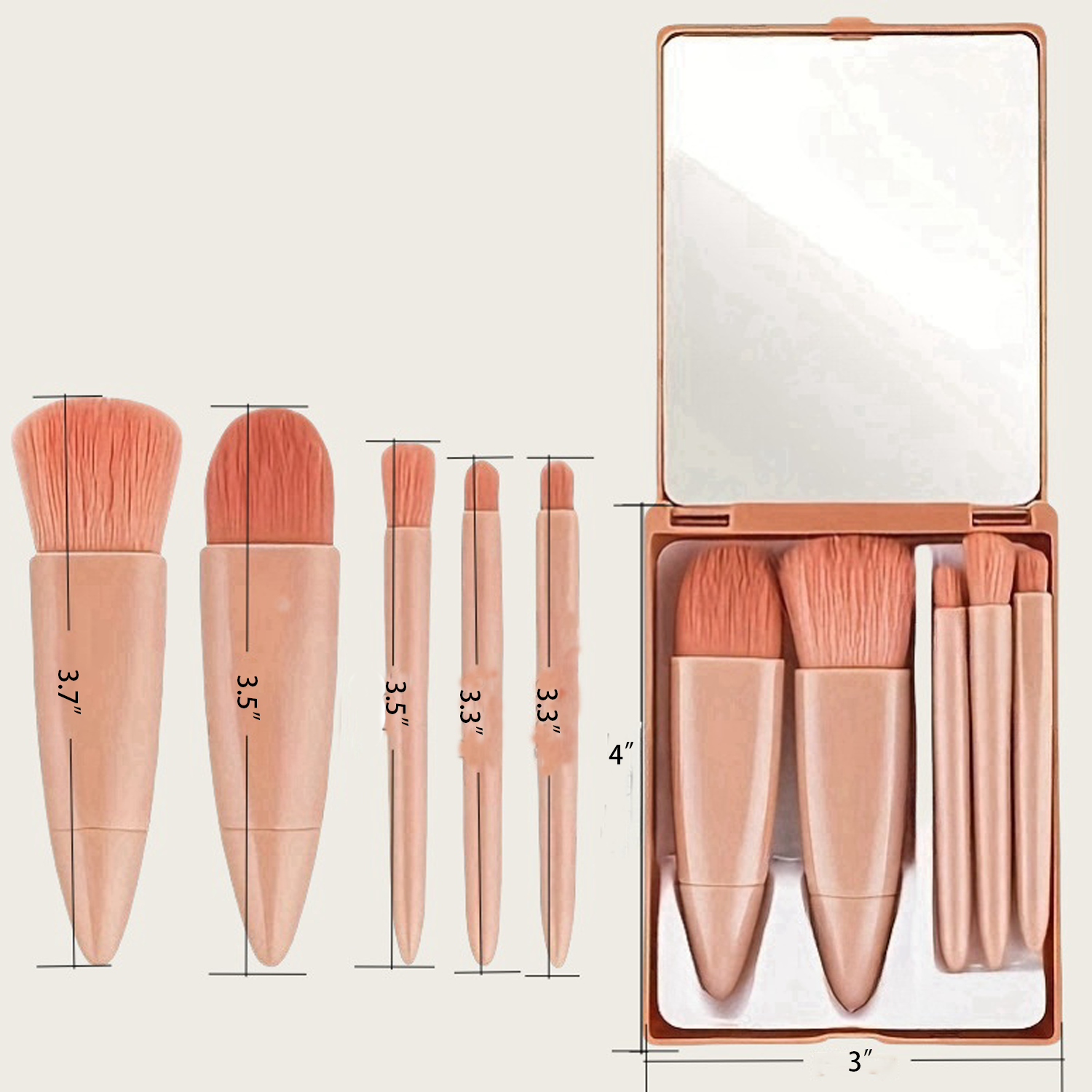 5PCS Portable Travel Makeup Brush Set w/ Mirror 6