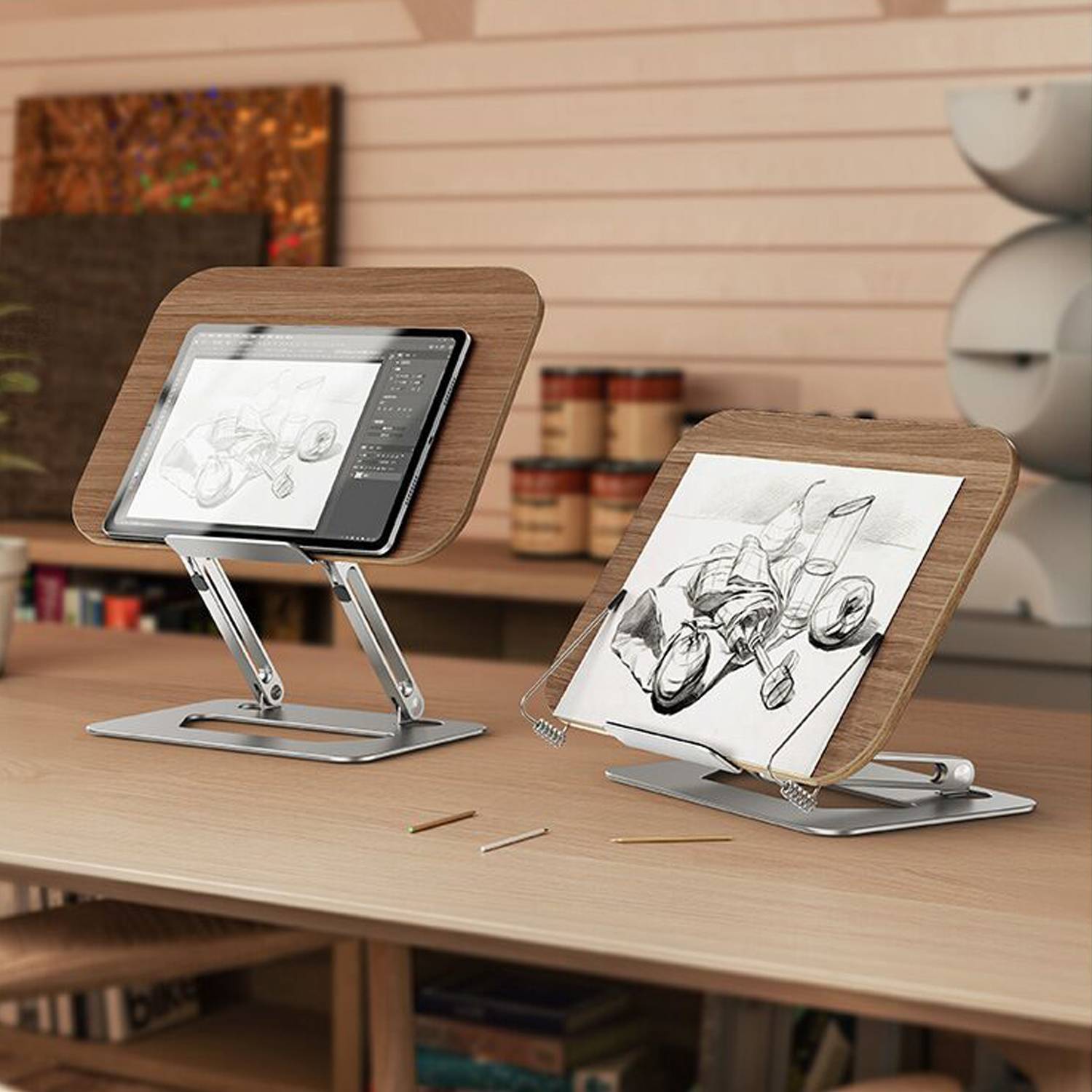 Adjustable wooden book stand with elastic page clips 9