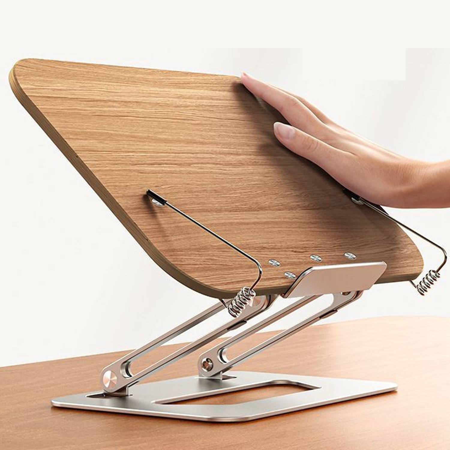 Adjustable wooden book stand with elastic page clips 8