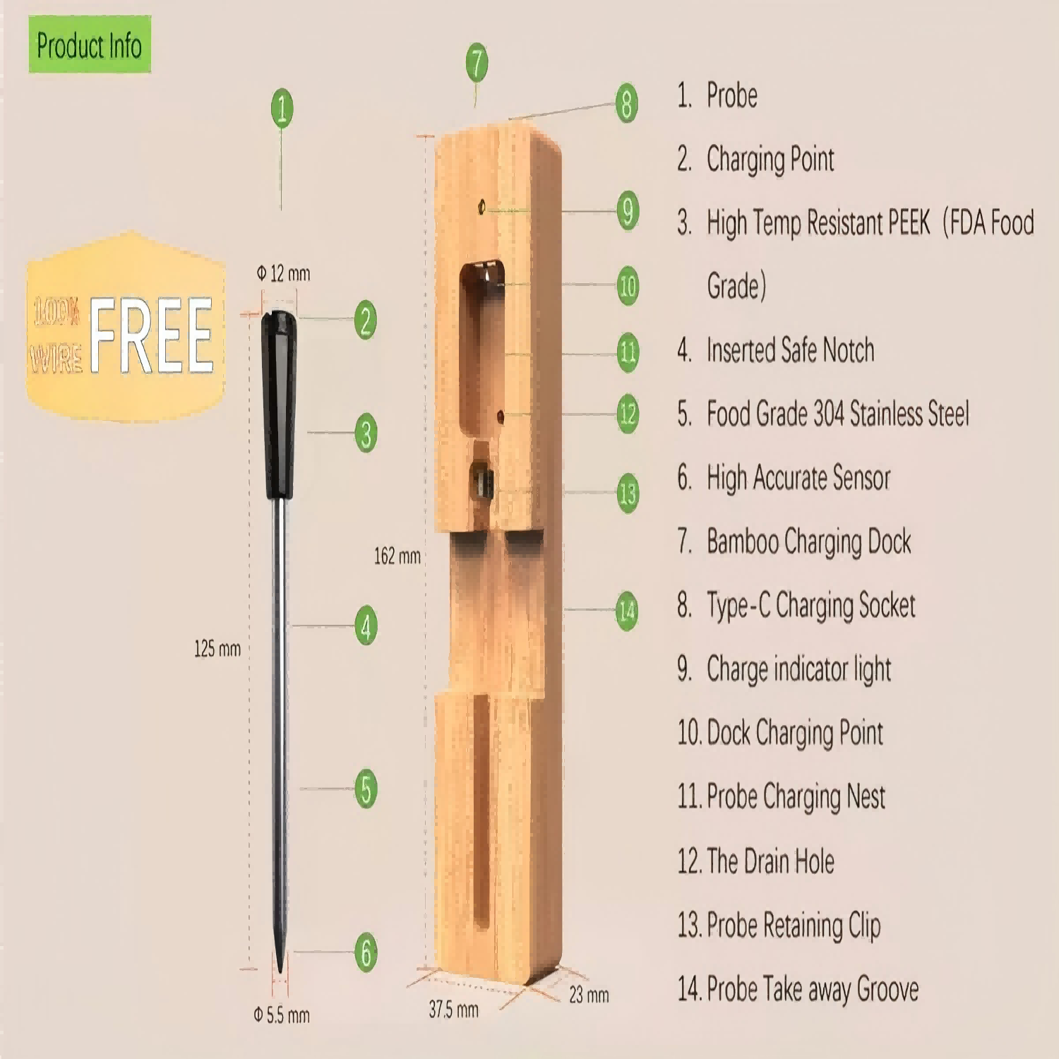 Smart Wireless Bluetooth Waterproof Meat Thermometer 6