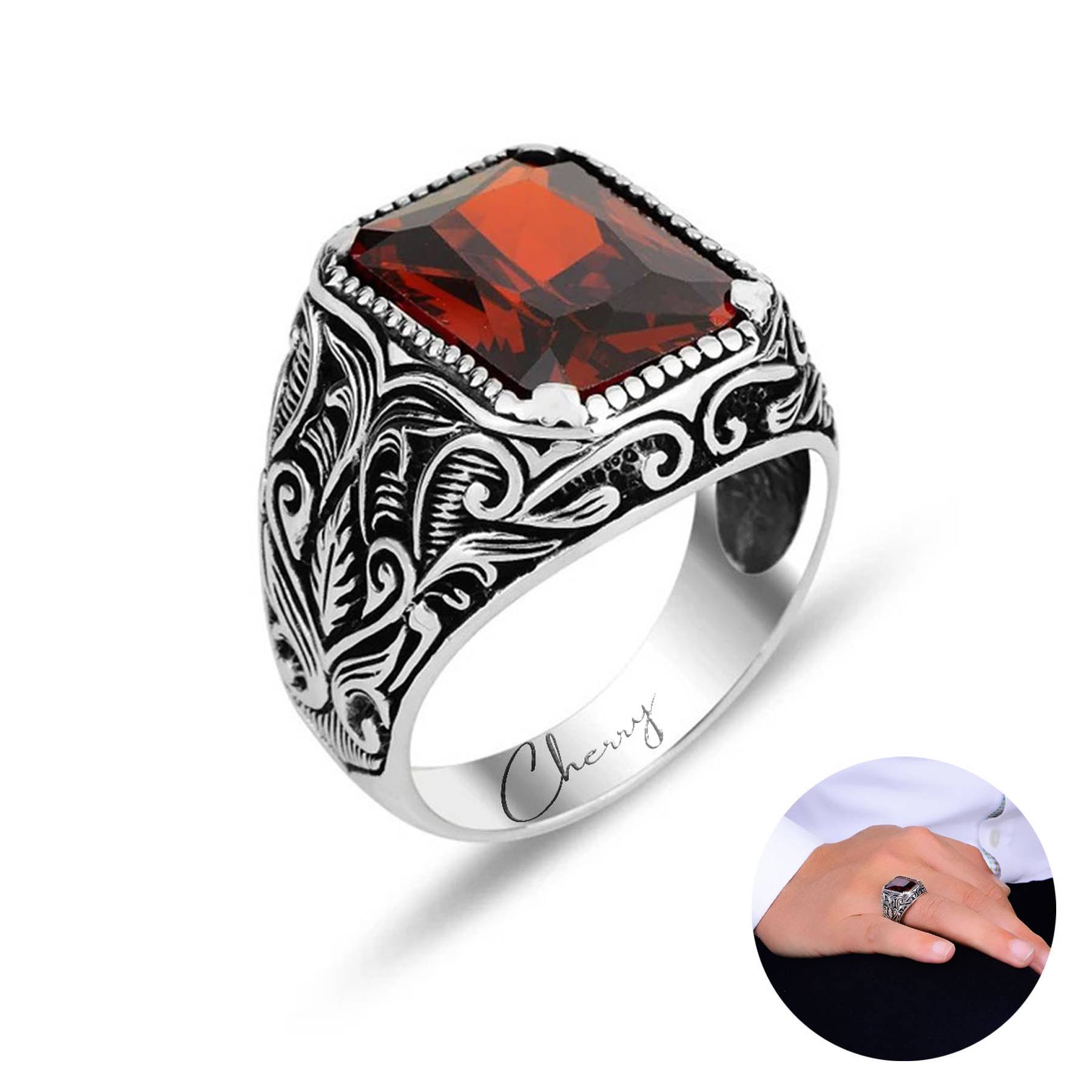 Square Red Zircon Ring