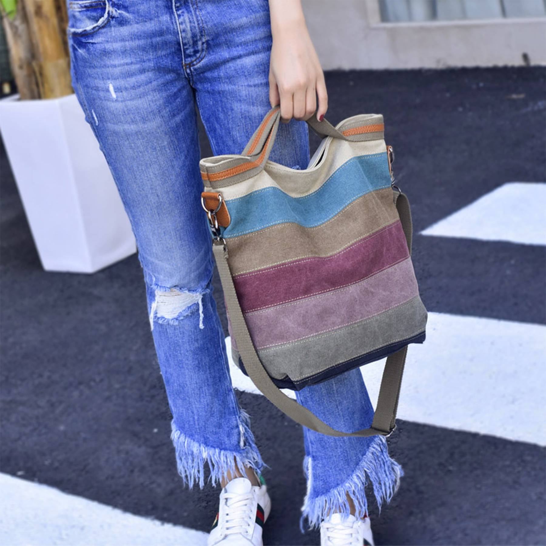 Canvas Patchwork Women's Shoulder Tote Bag 1