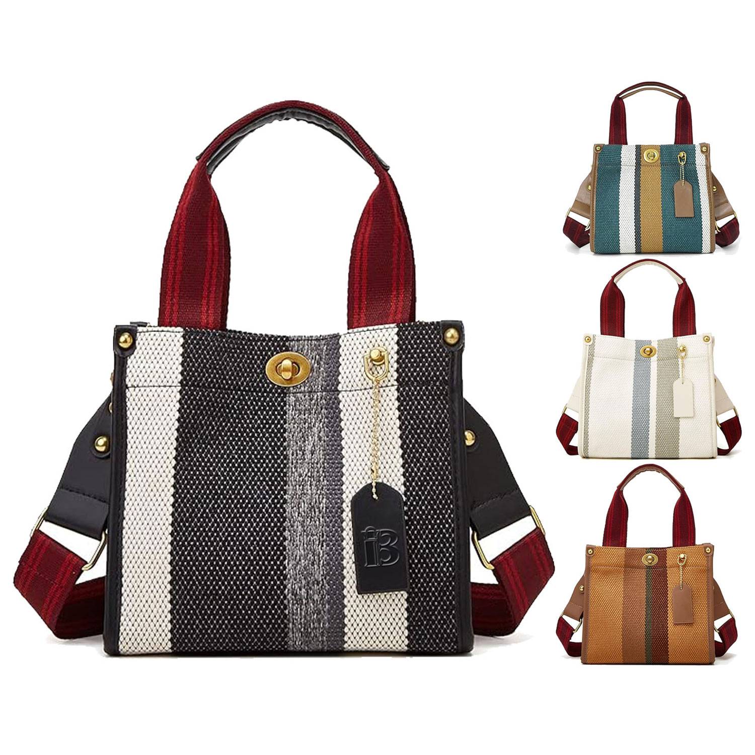 Canvas Tote Bag with Adjustable Strap and Lock Clasp