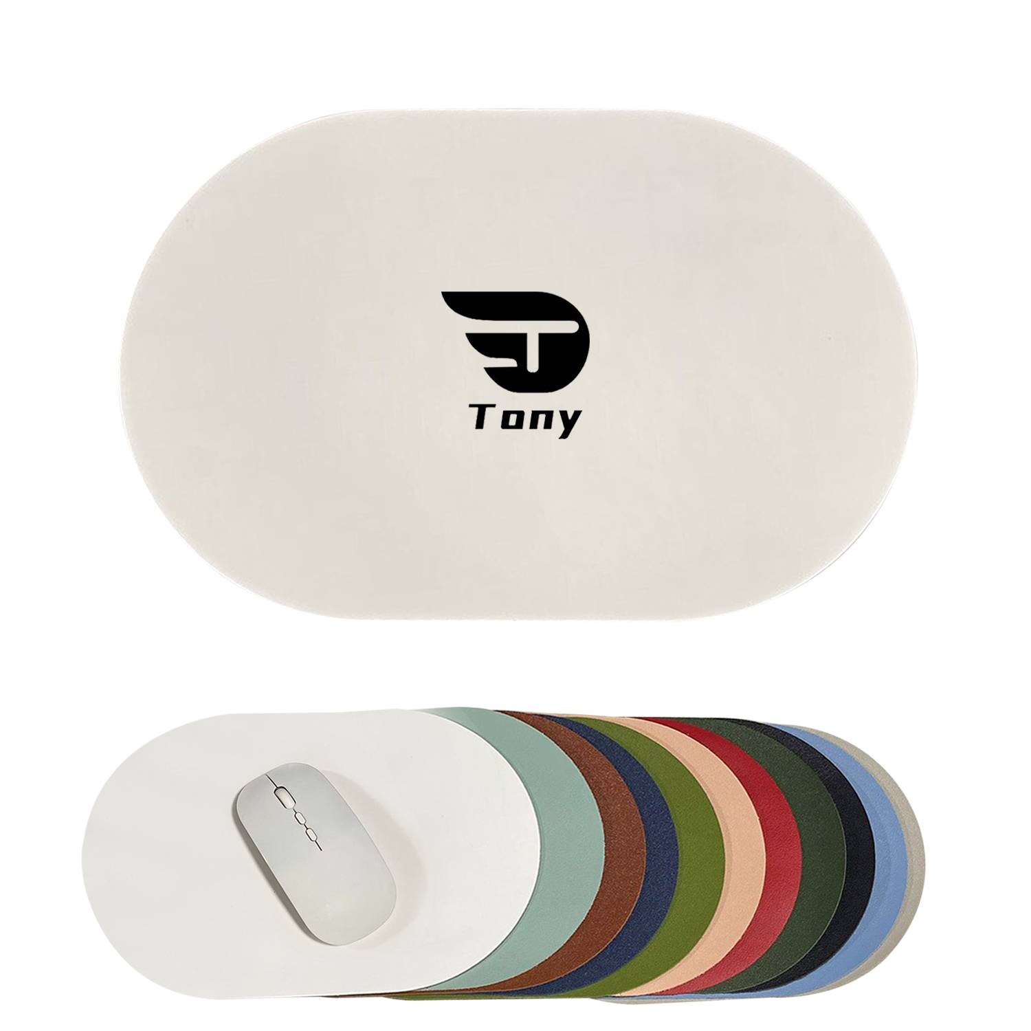 Oval PU Leather Solid Color Mouse Pad