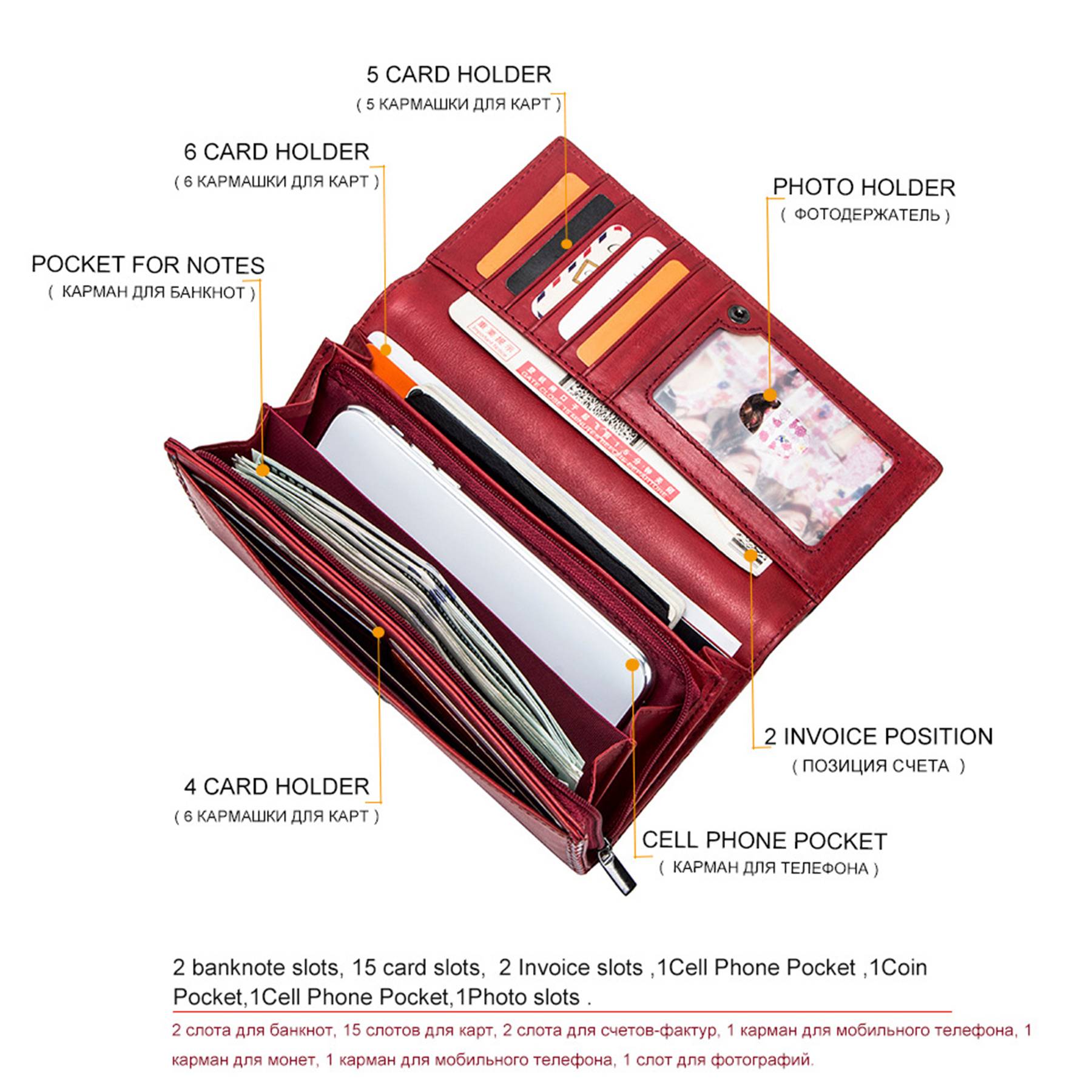 Genuine Leather fold Covered crocodile Waterproof Wallet Red 2