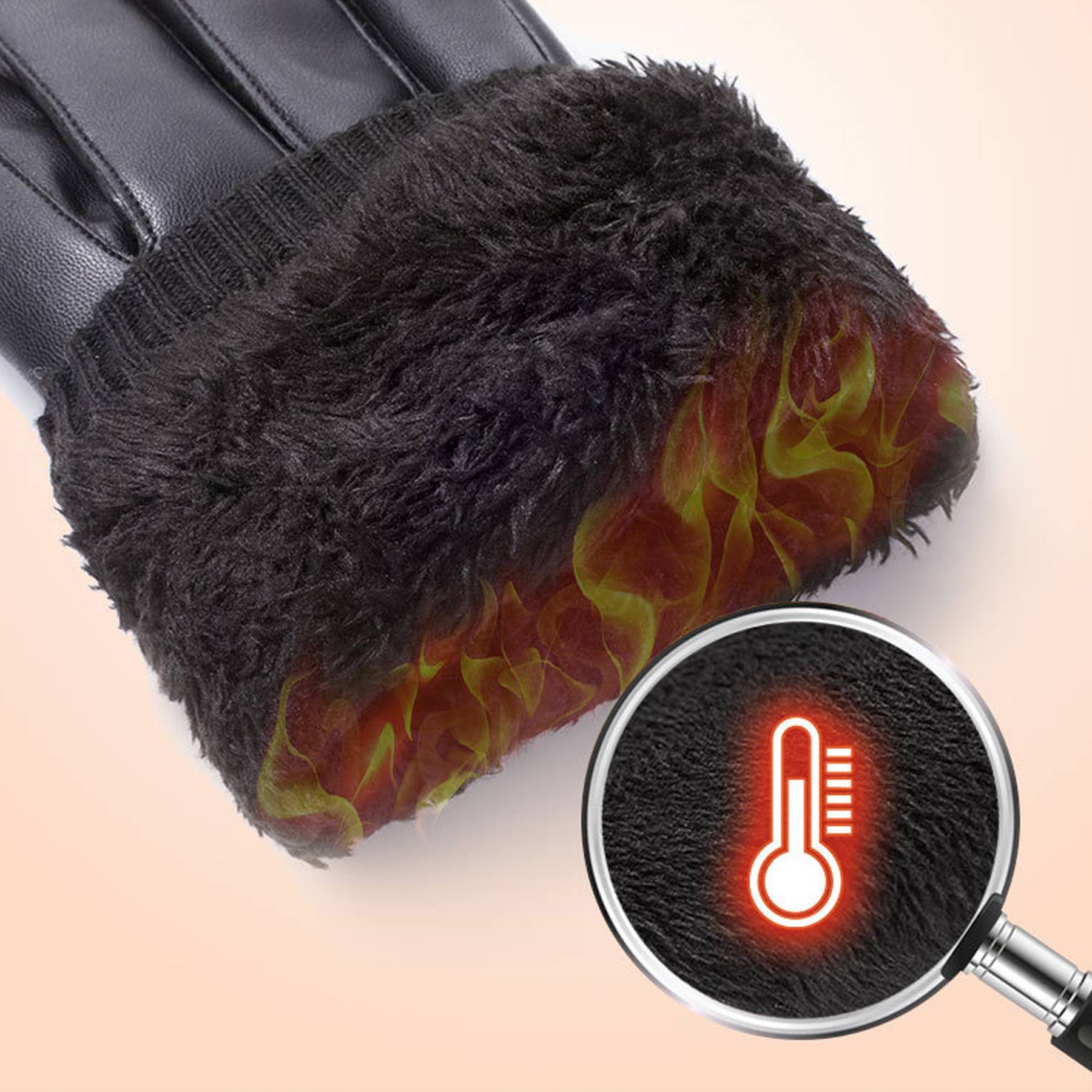 Men's Winter Thickened Plush Touch Screen PU Gloves 4