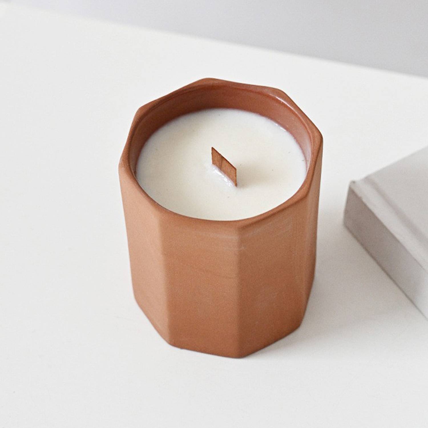 Frosted octagonal ceramic candle cup 3