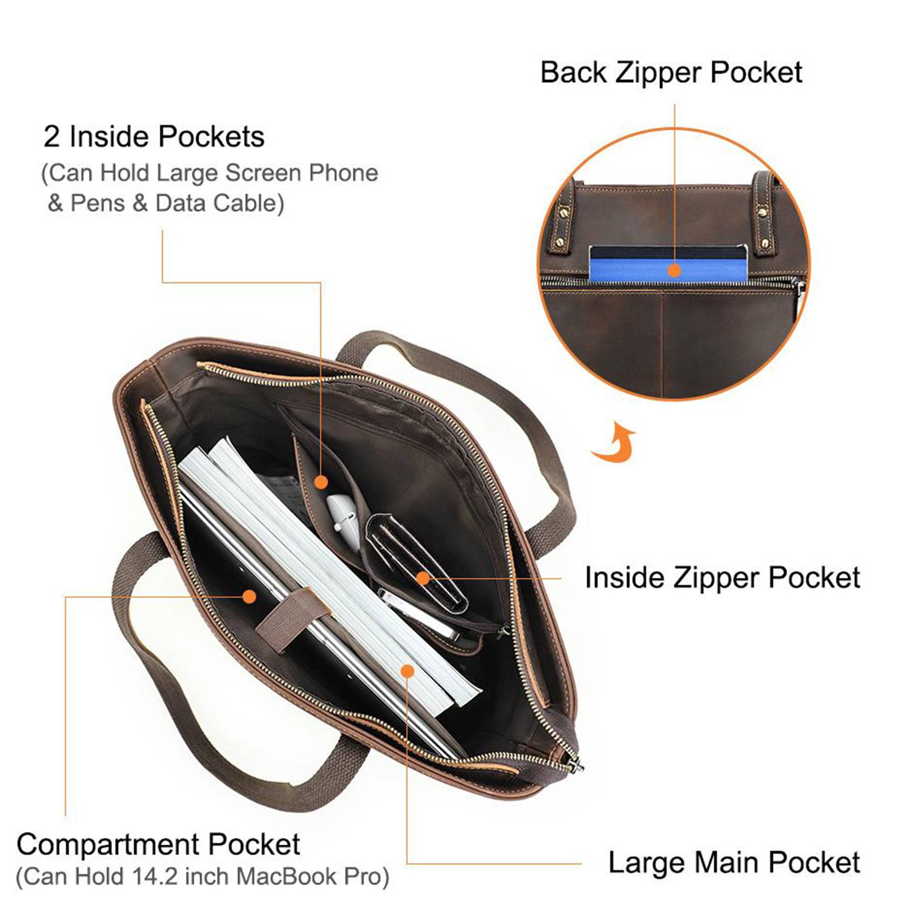 Genuine Leather Large handheld Laptop Cross-body Bag 8