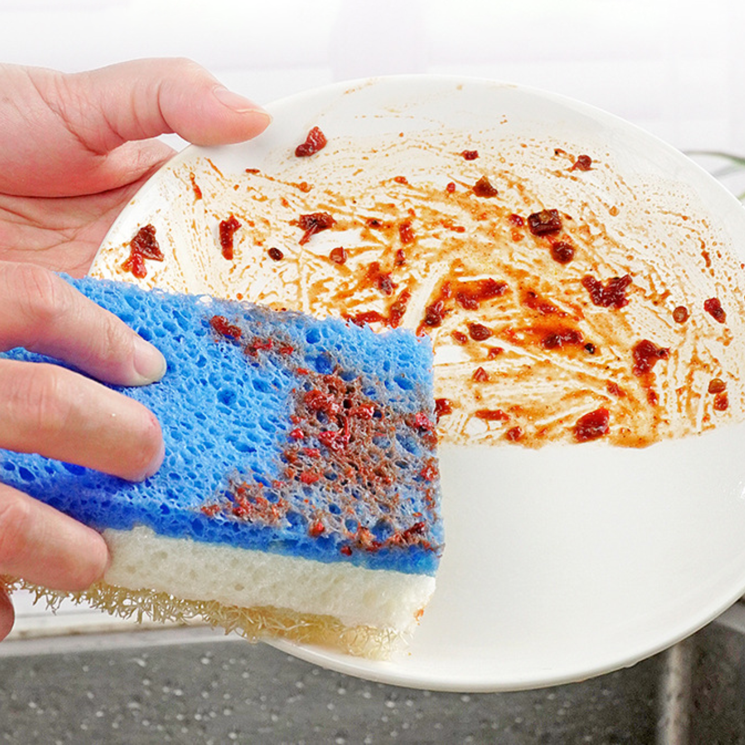 Kitchen Double Sided Loofah Wood Pulp Cotton Cleaning Sponge 2