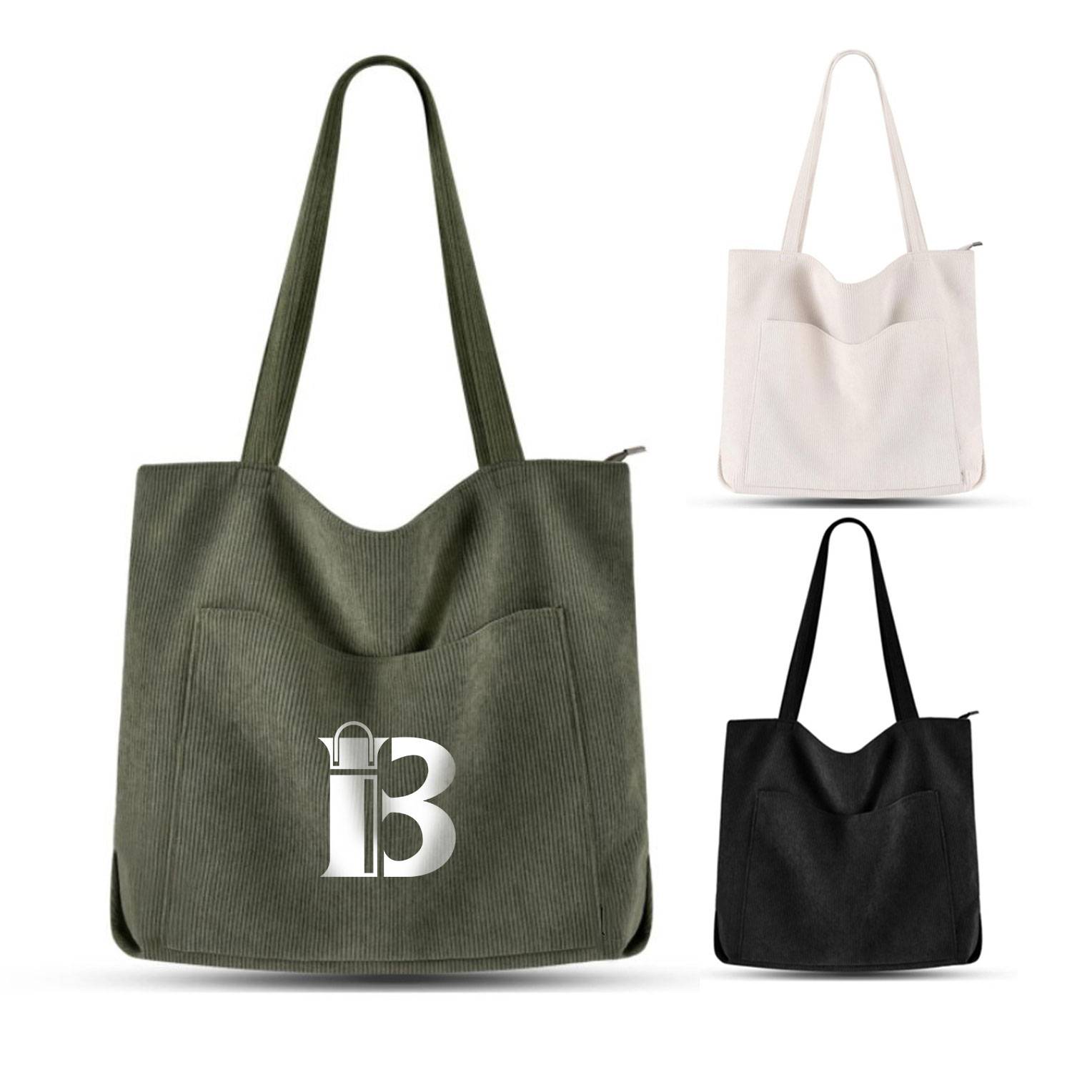 Women's Large Corduroy Tote Handbag with Shoulder Strap