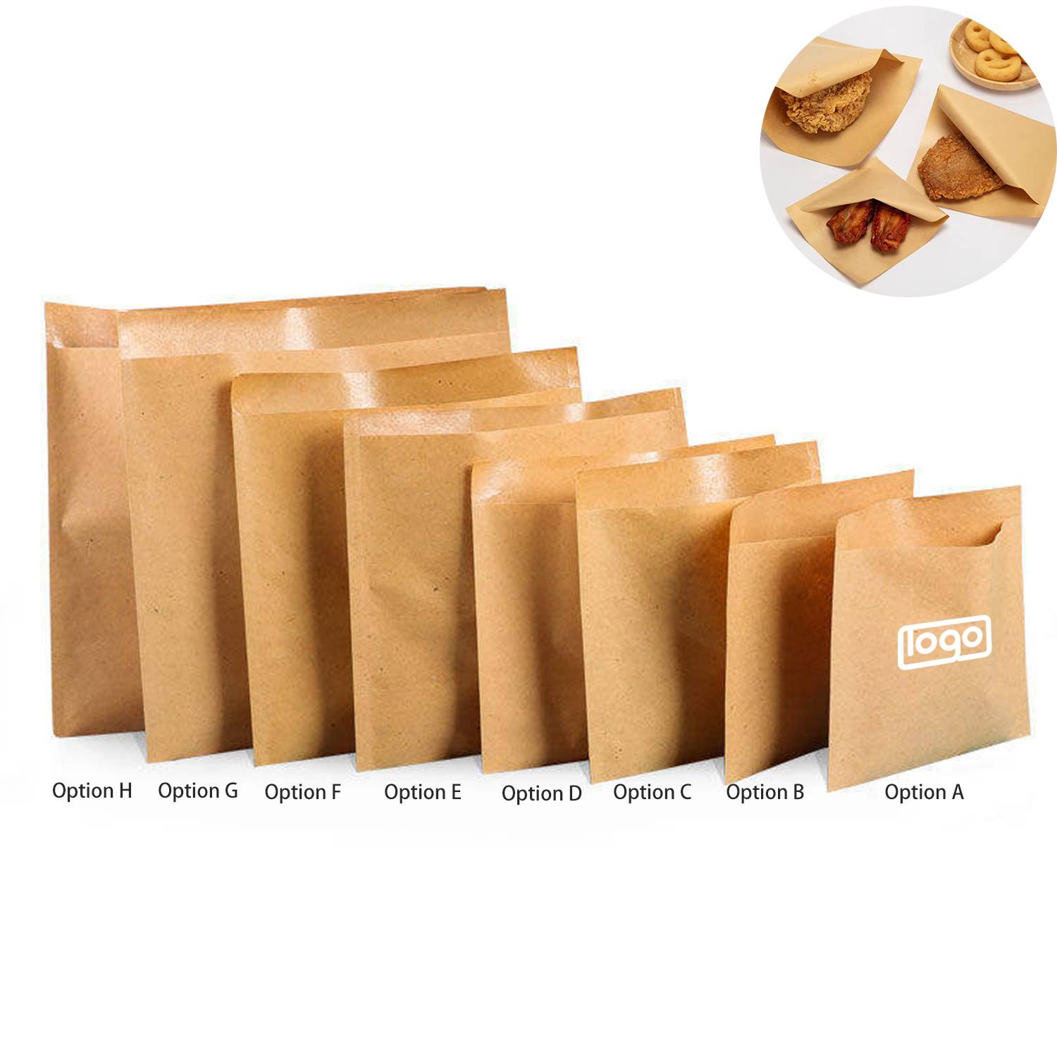 100PCS/Pack Custom Greaseproof Kraft Paper Bags
