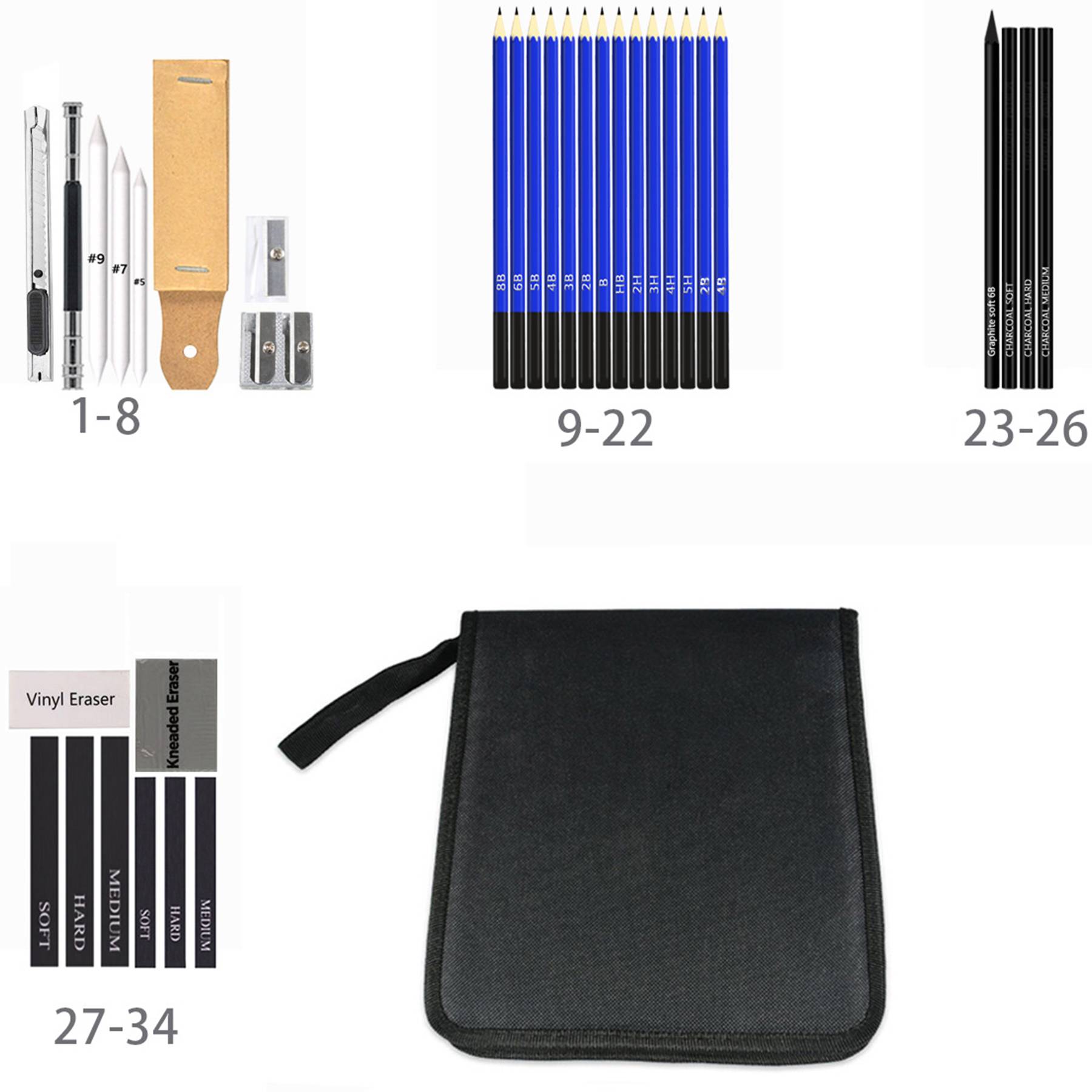 Wood 35-piece fine art sketch pencil set 6
