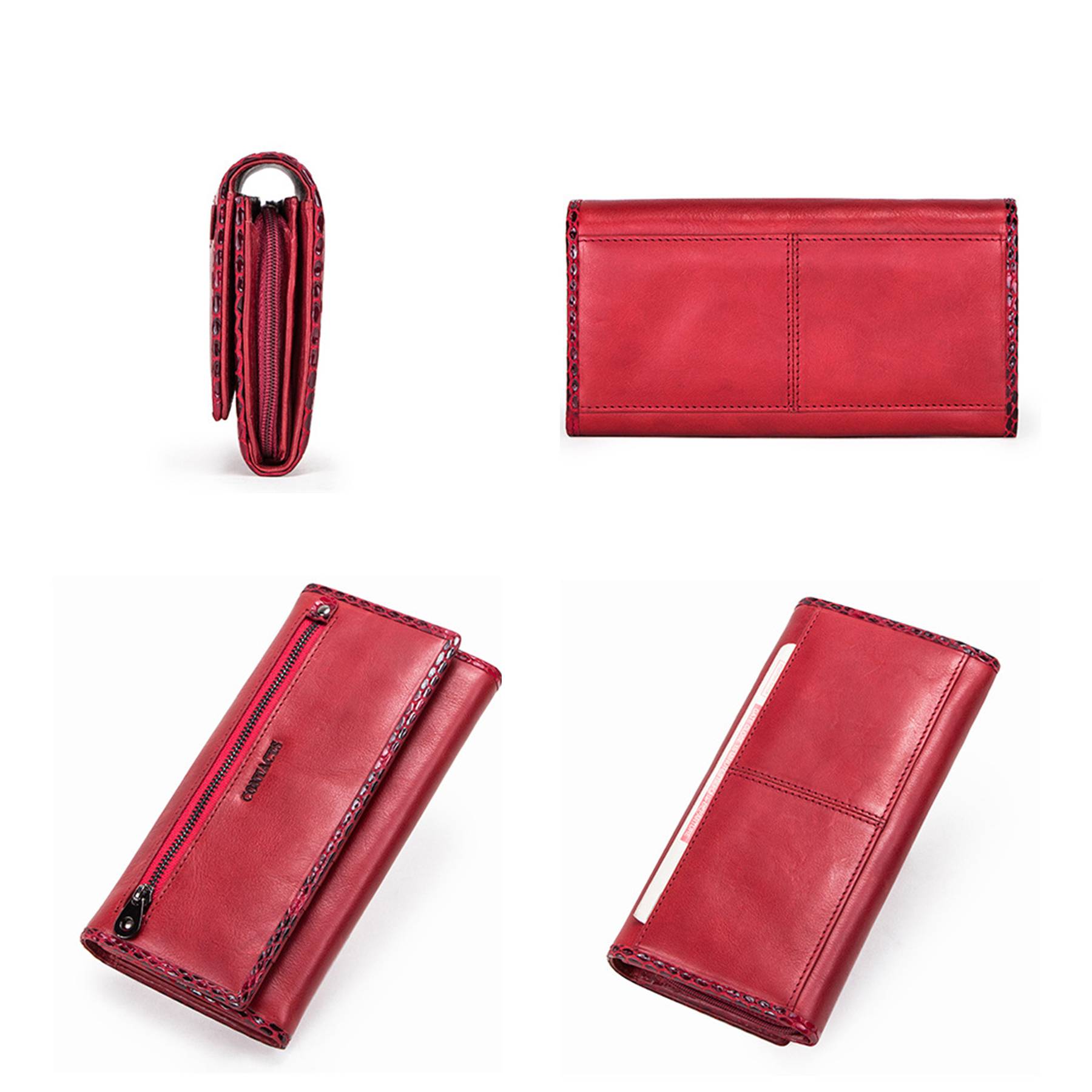 Genuine Leather fold Covered crocodile Waterproof Wallet Red 5