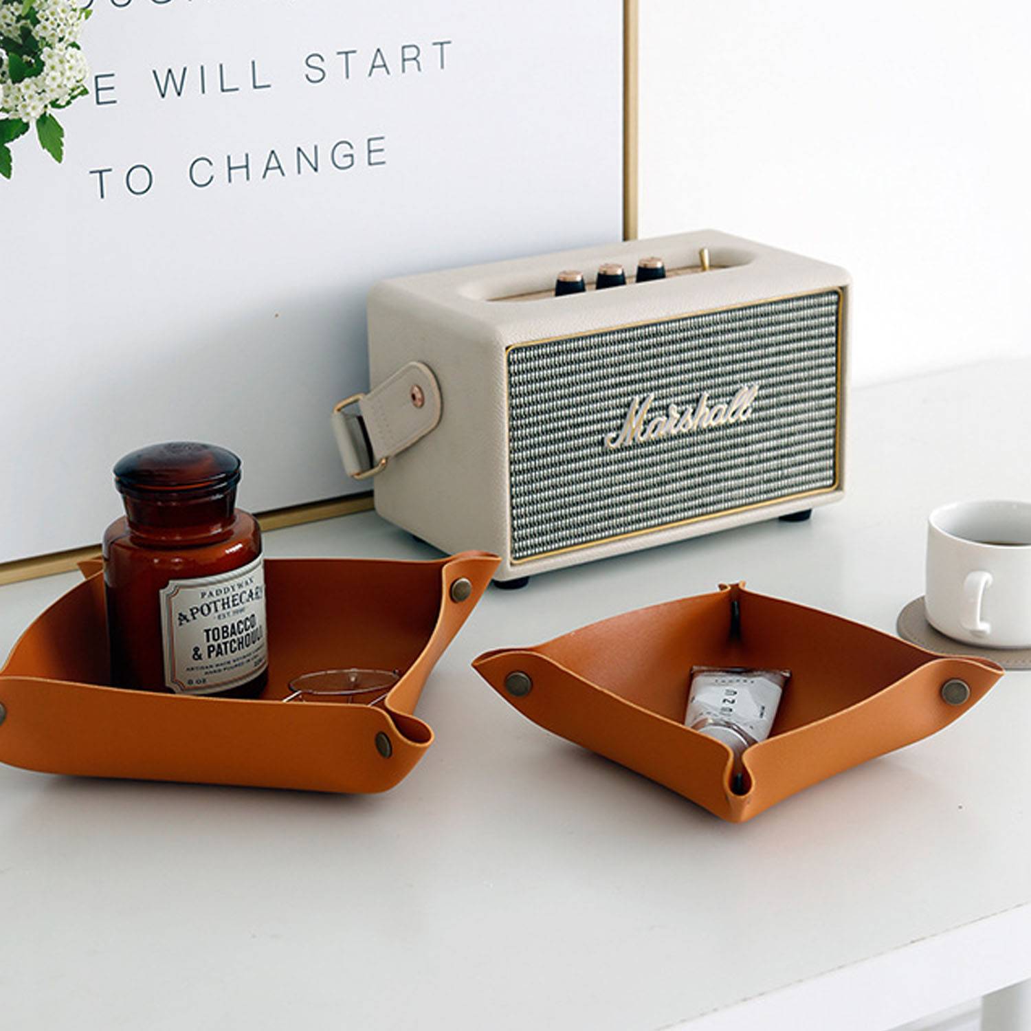 Creative Leather Tabletop Cosmetics Tray 1