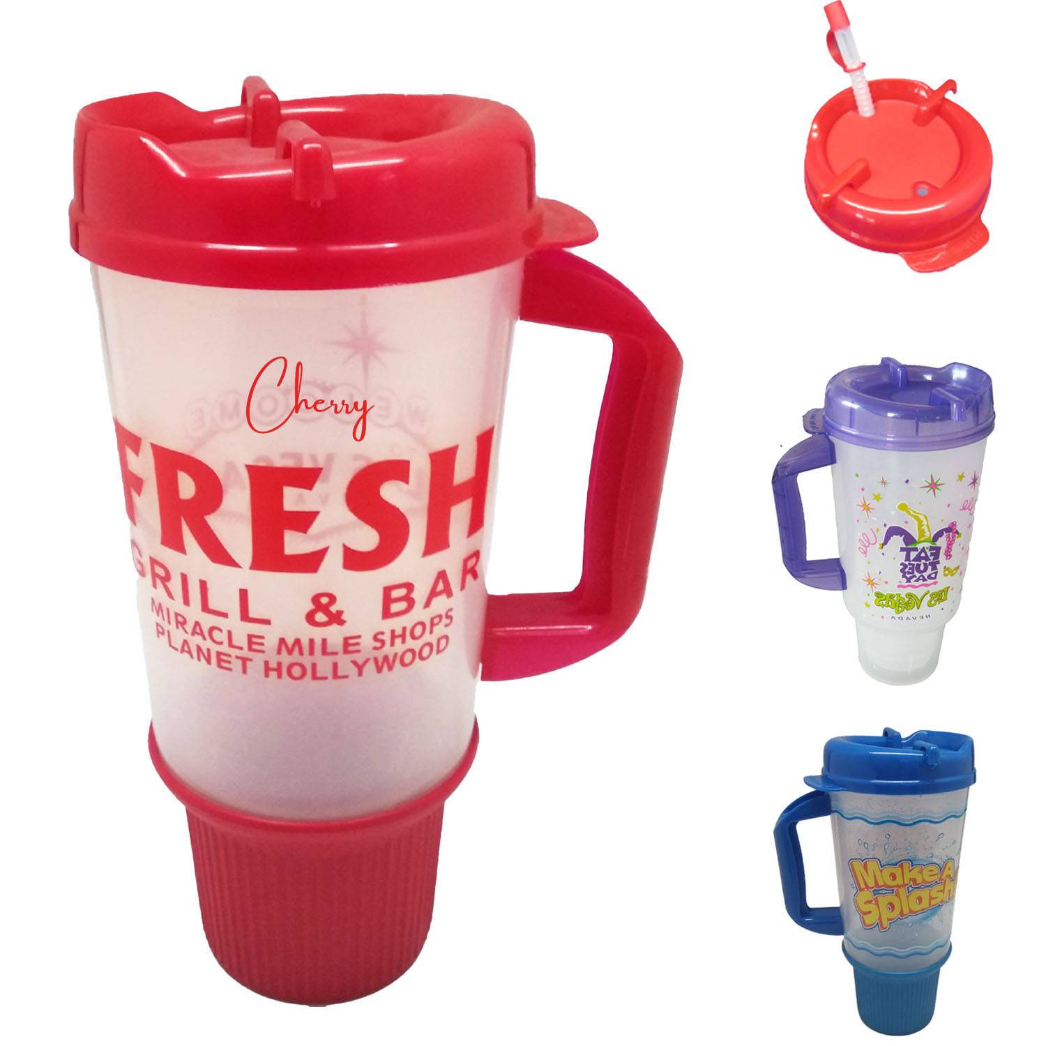 32oz double-layer plastic car cup with straw