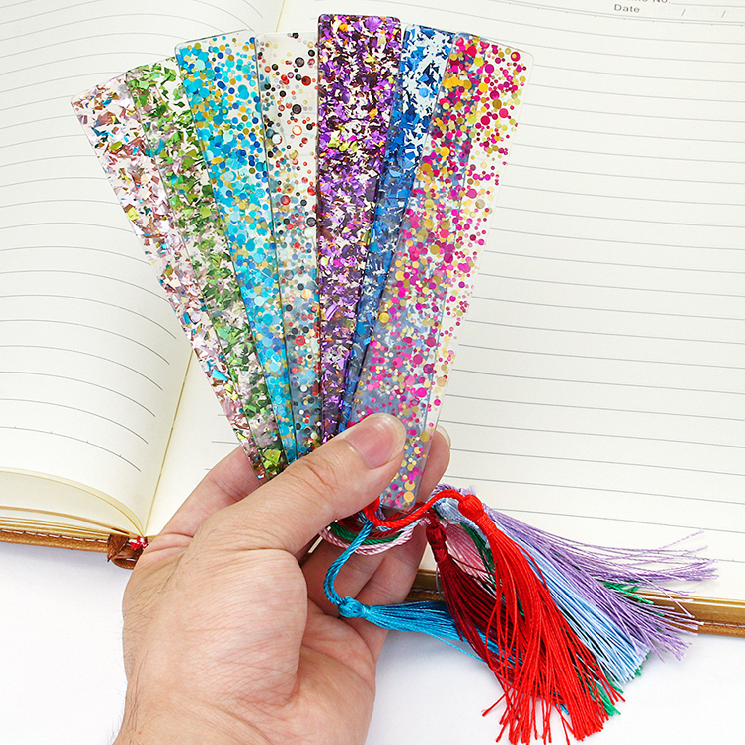 Glitter Rectangle Acrylic Tassel Bookmark 4