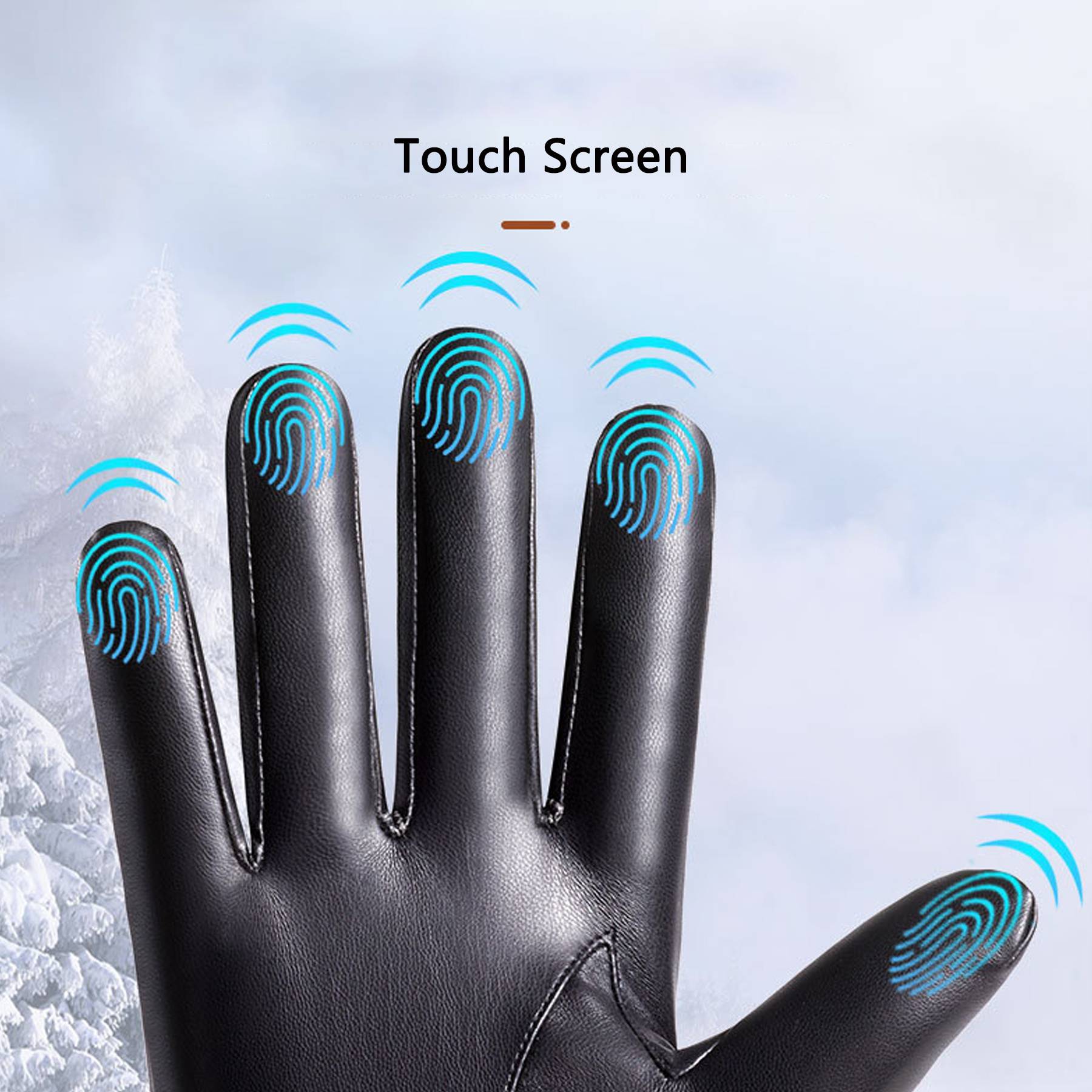 Men's Winter Thickened Plush Touch Screen PU Gloves 5