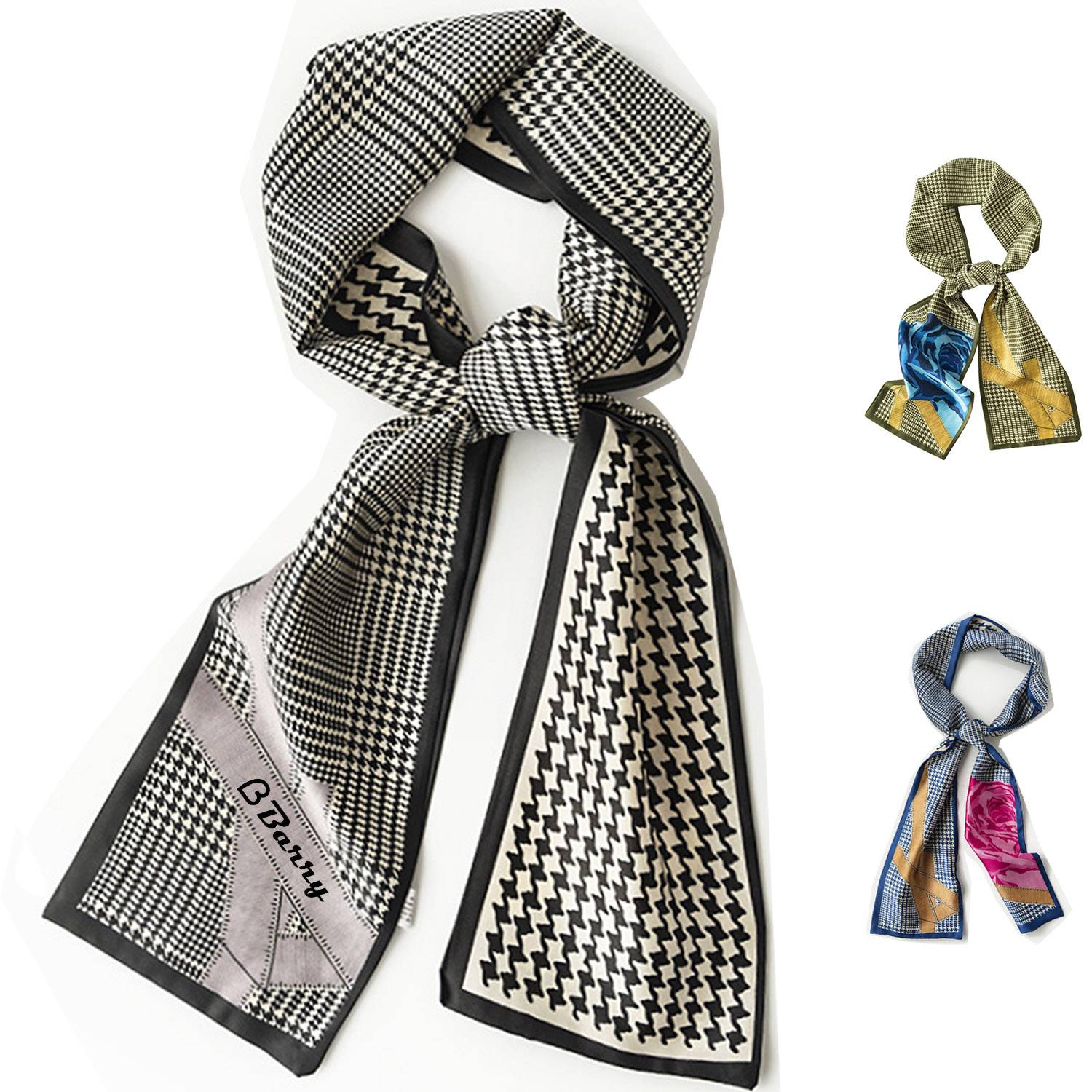Check silk-like scarves