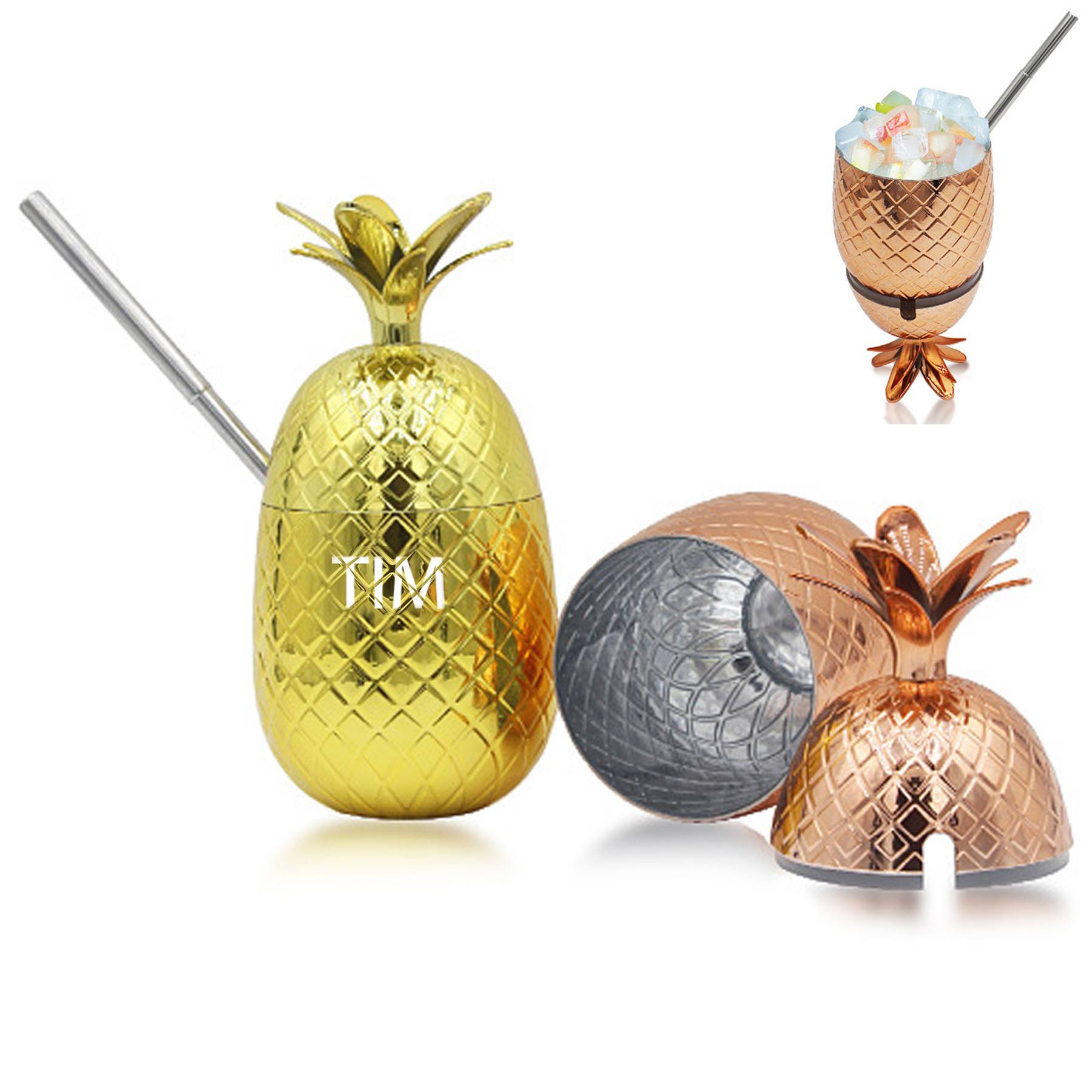 Plastic Pineapple Cocktail Mug With Straw