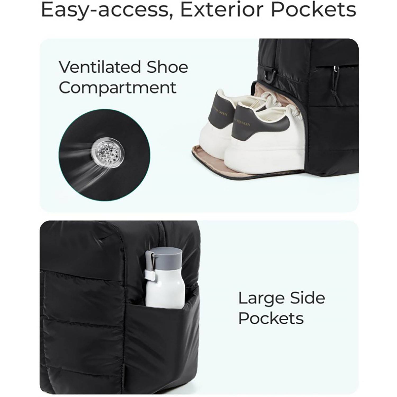 Quilted Nylon Fluffy Tote Bags W/ Shoe Compartment 8